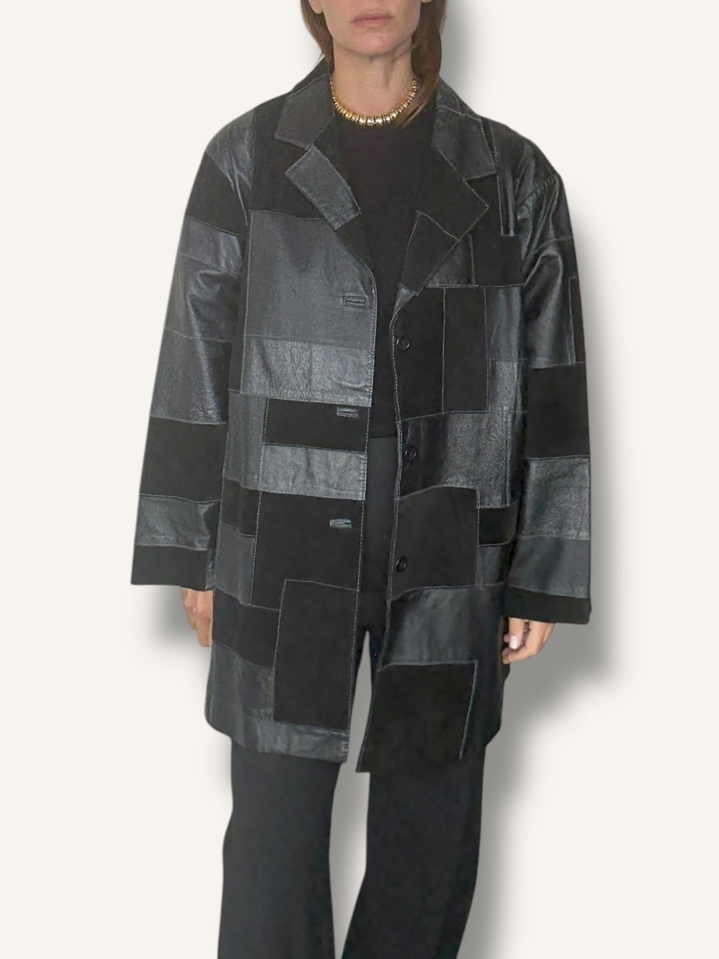 Patchwork Leather Coat