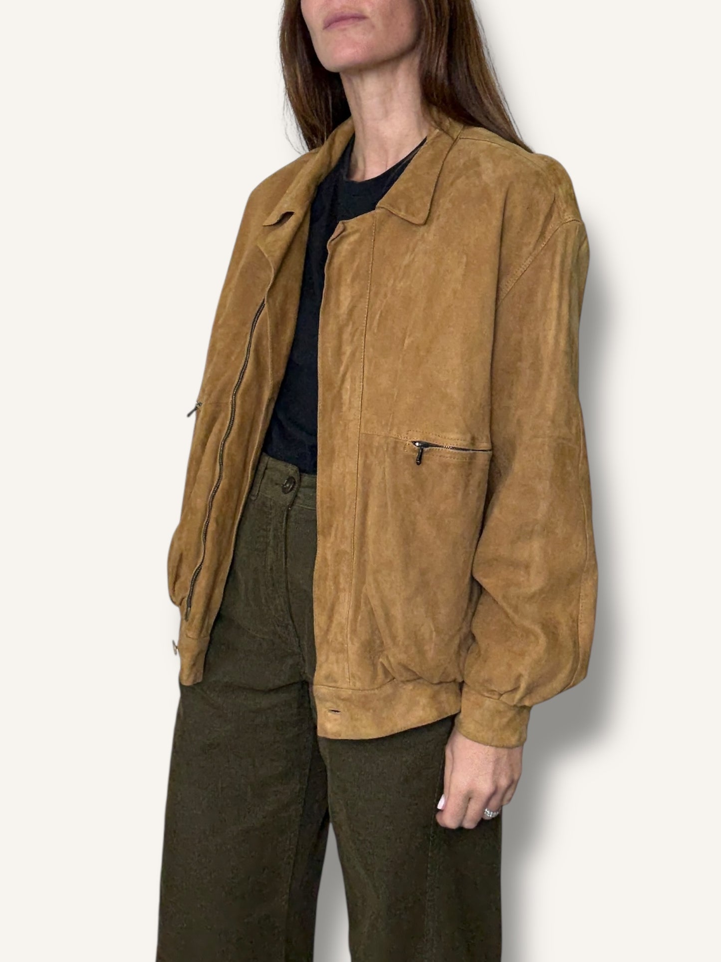 Tan Suede Bomber Jacket
