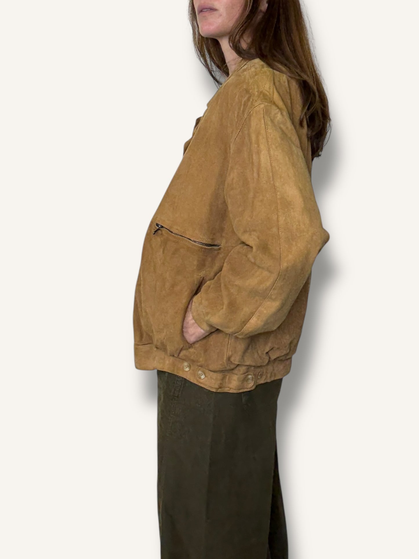 Tan Suede Bomber Jacket