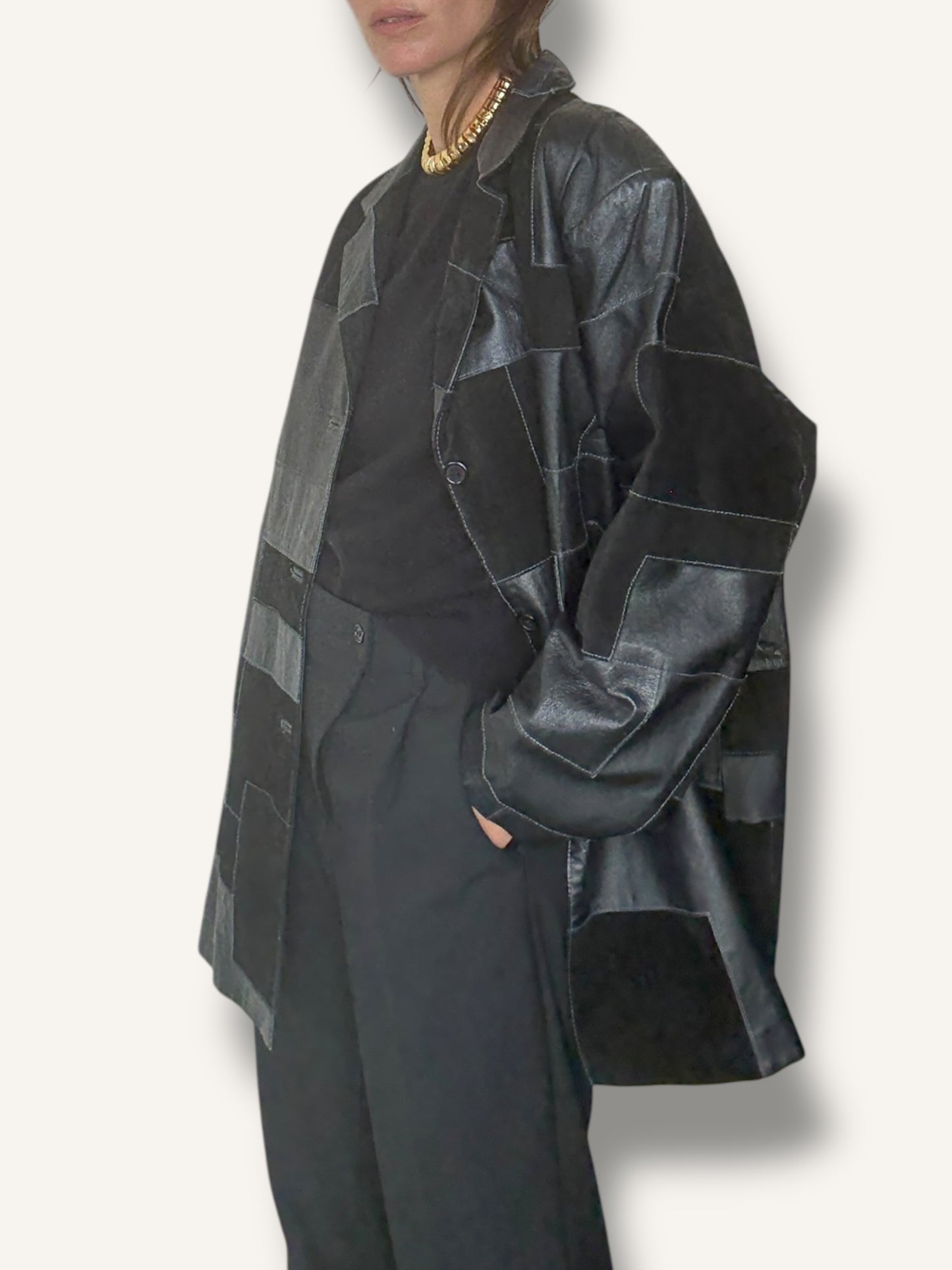 Patchwork Leather Coat