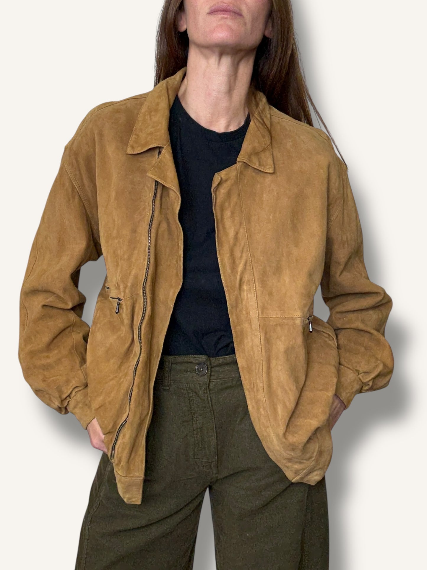 Tan Suede Bomber Jacket