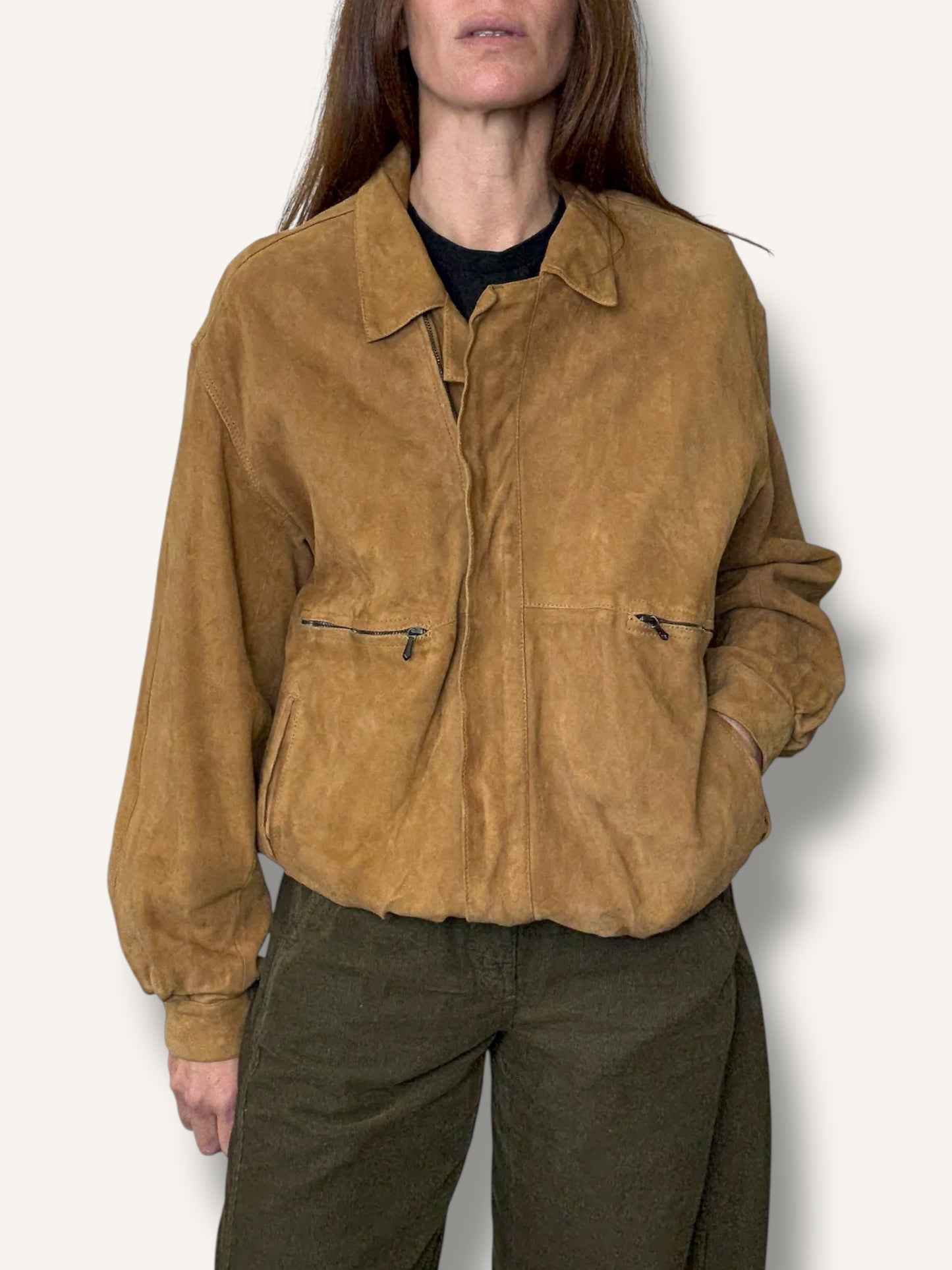 Tan Suede Bomber Jacket