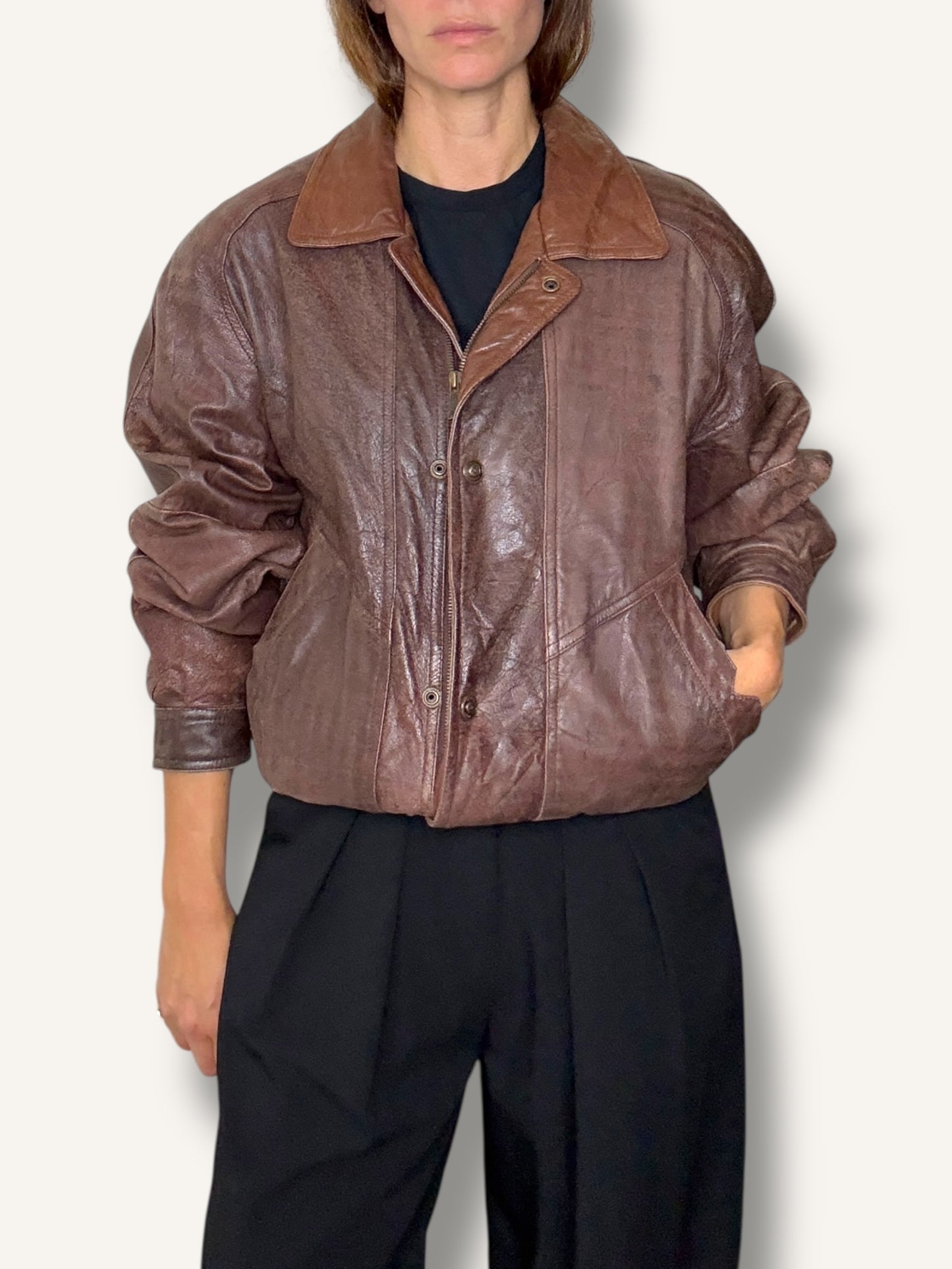 Leather Brown Bomber Jacket
