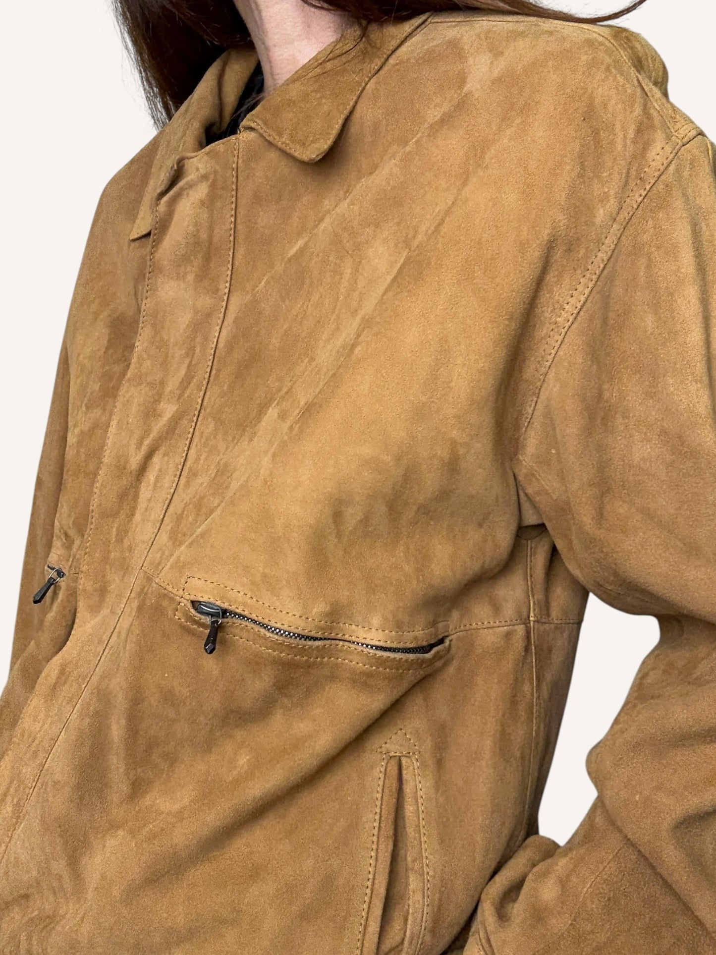 Tan Suede Bomber Jacket
