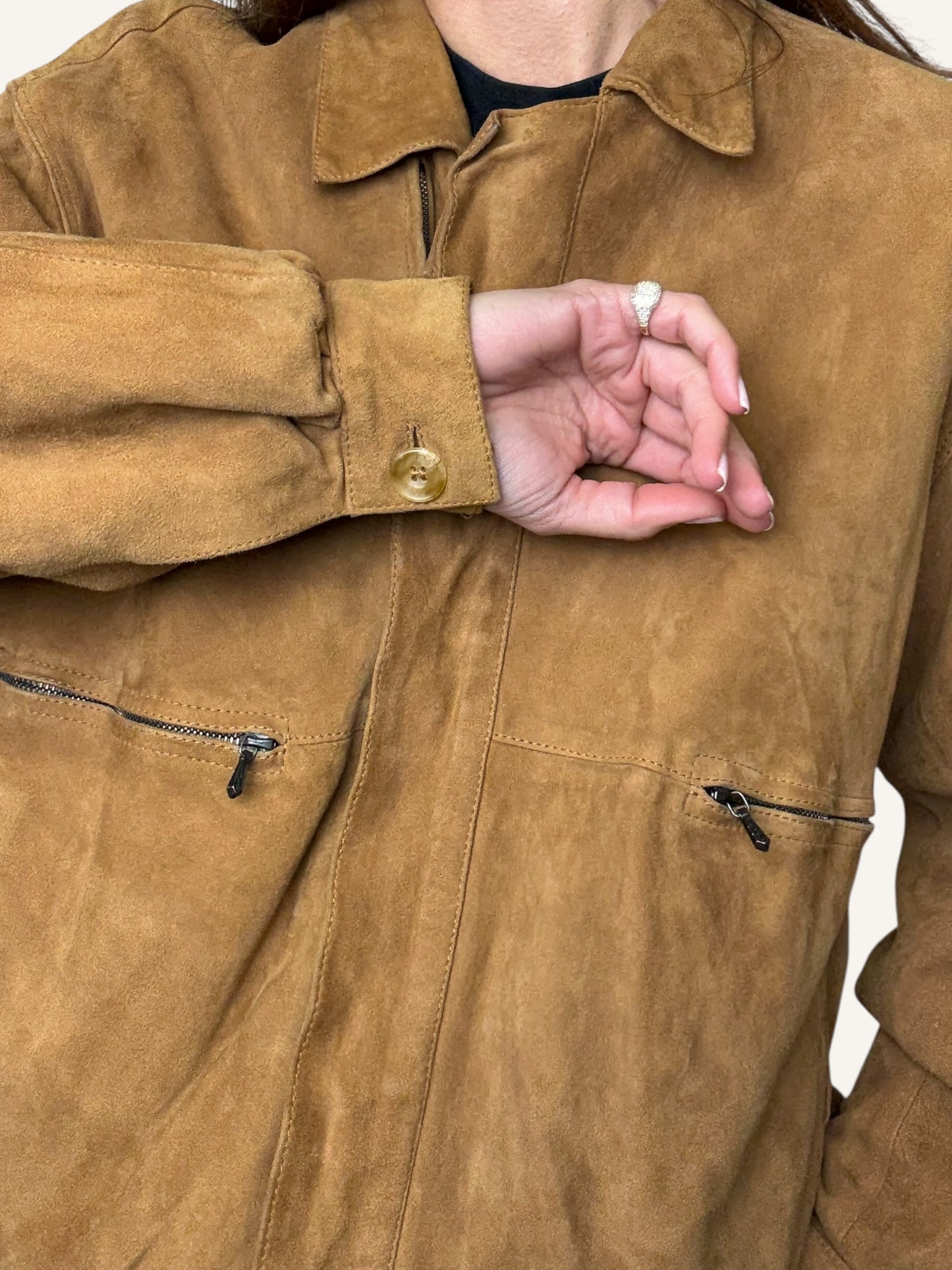 Tan Suede Bomber Jacket