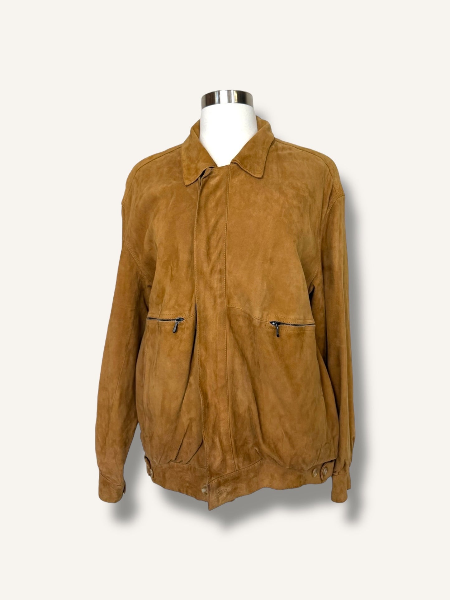 Tan Suede Bomber Jacket