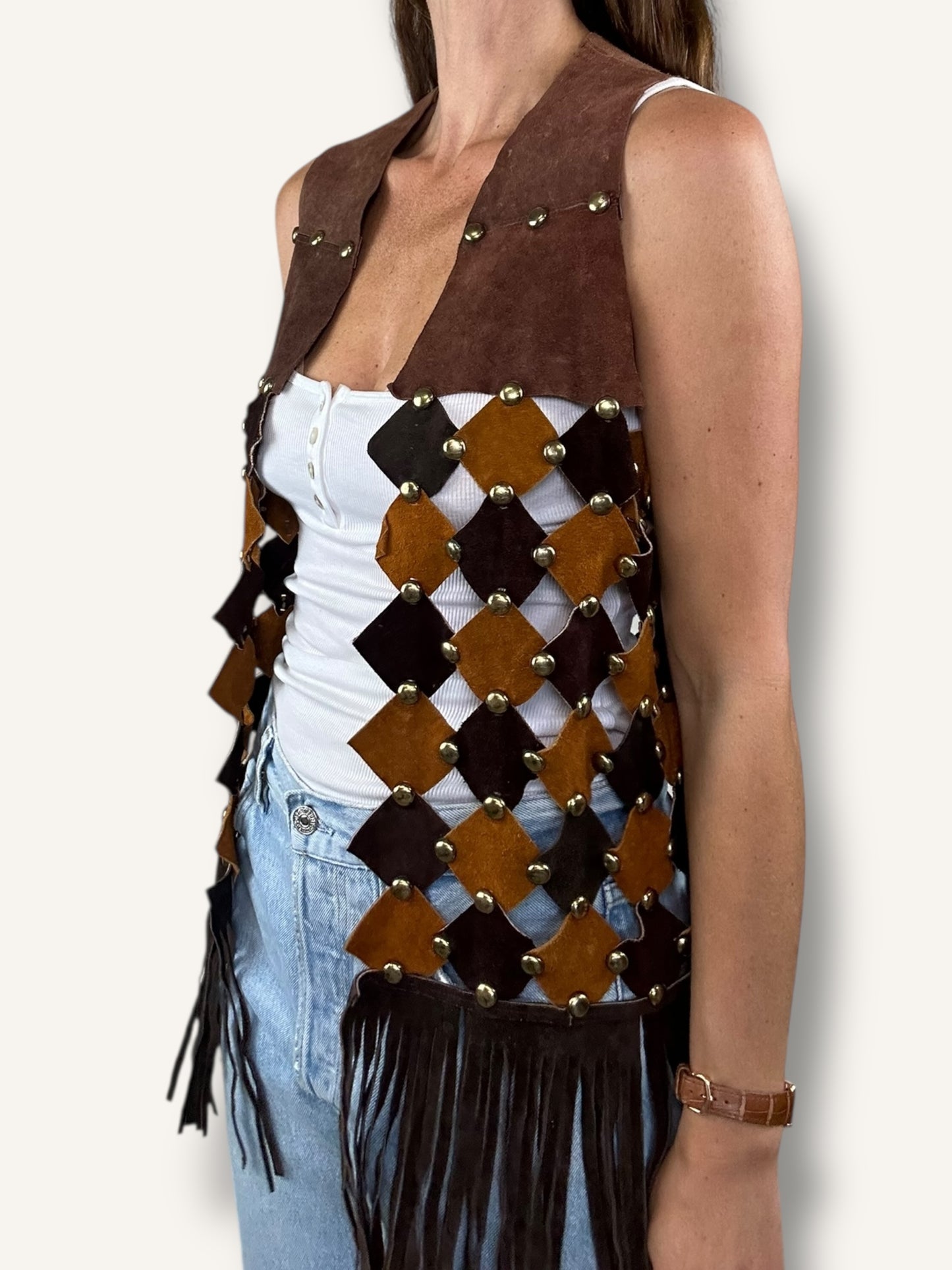 Suede patchwork vest