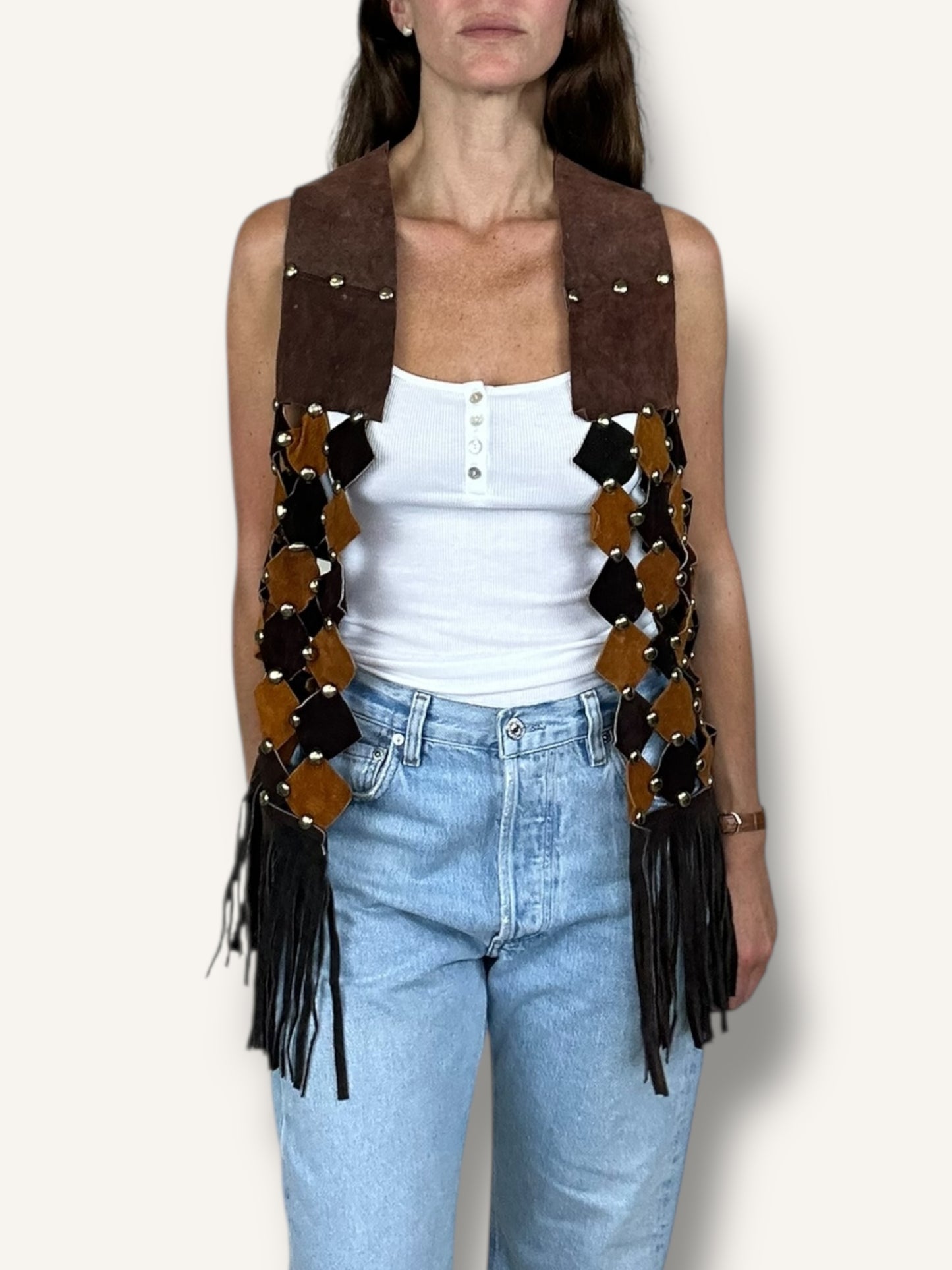 Suede patchwork vest