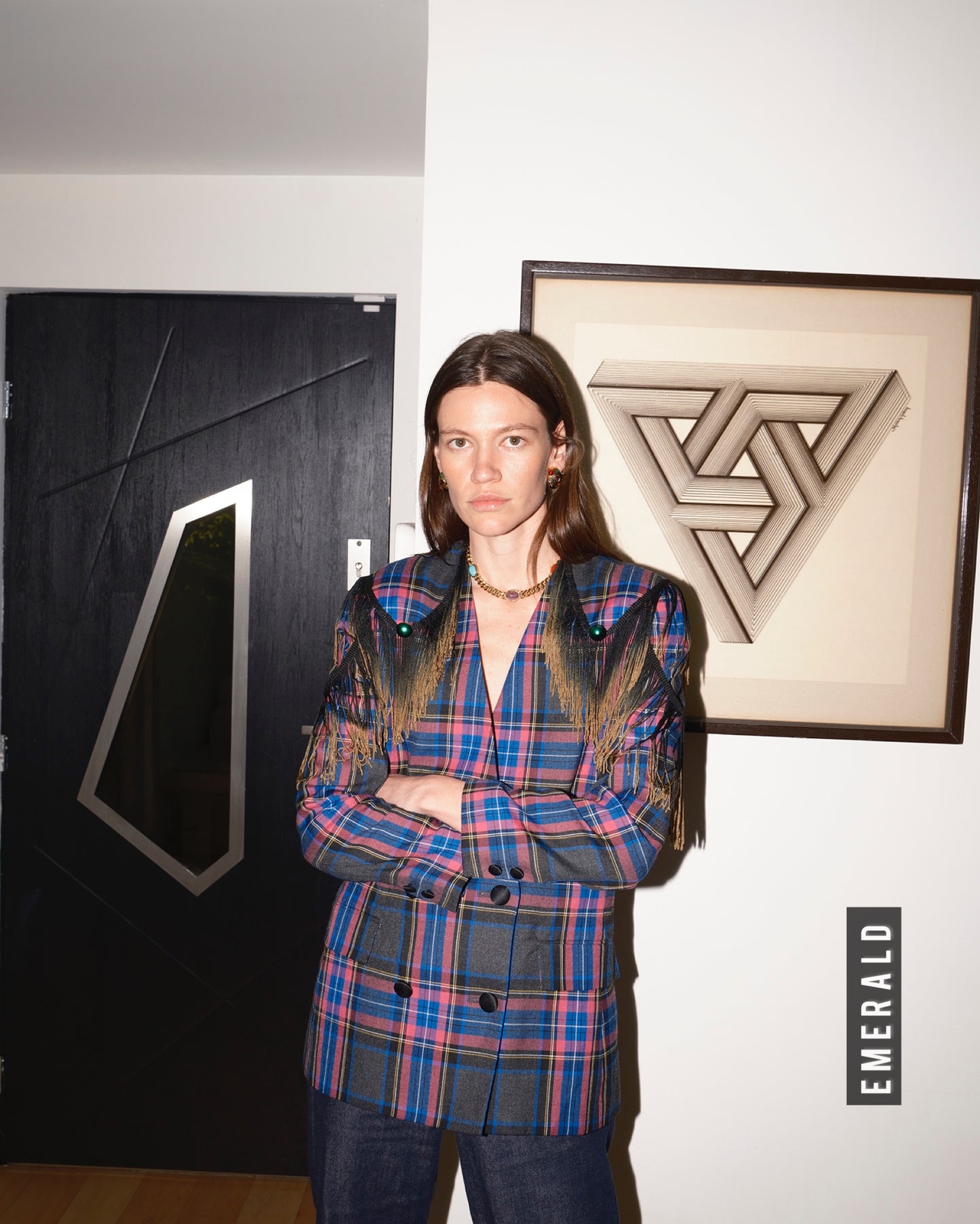 Vintage plaid blazer adorned by Jen Wonders