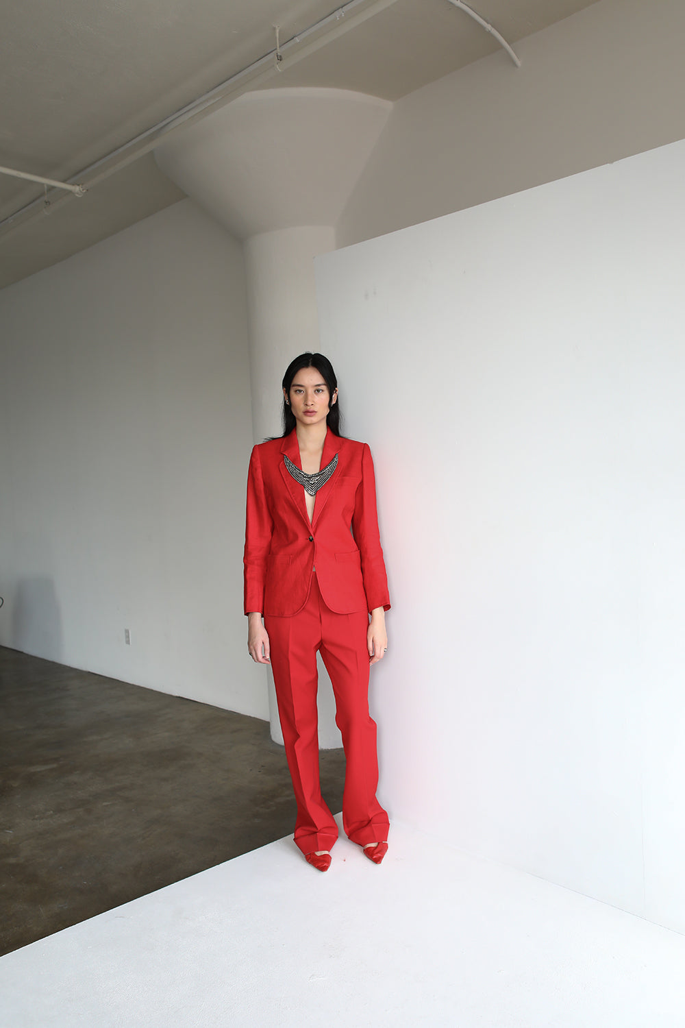 Vintage YSL linen blazer adorned by Jen Wonders