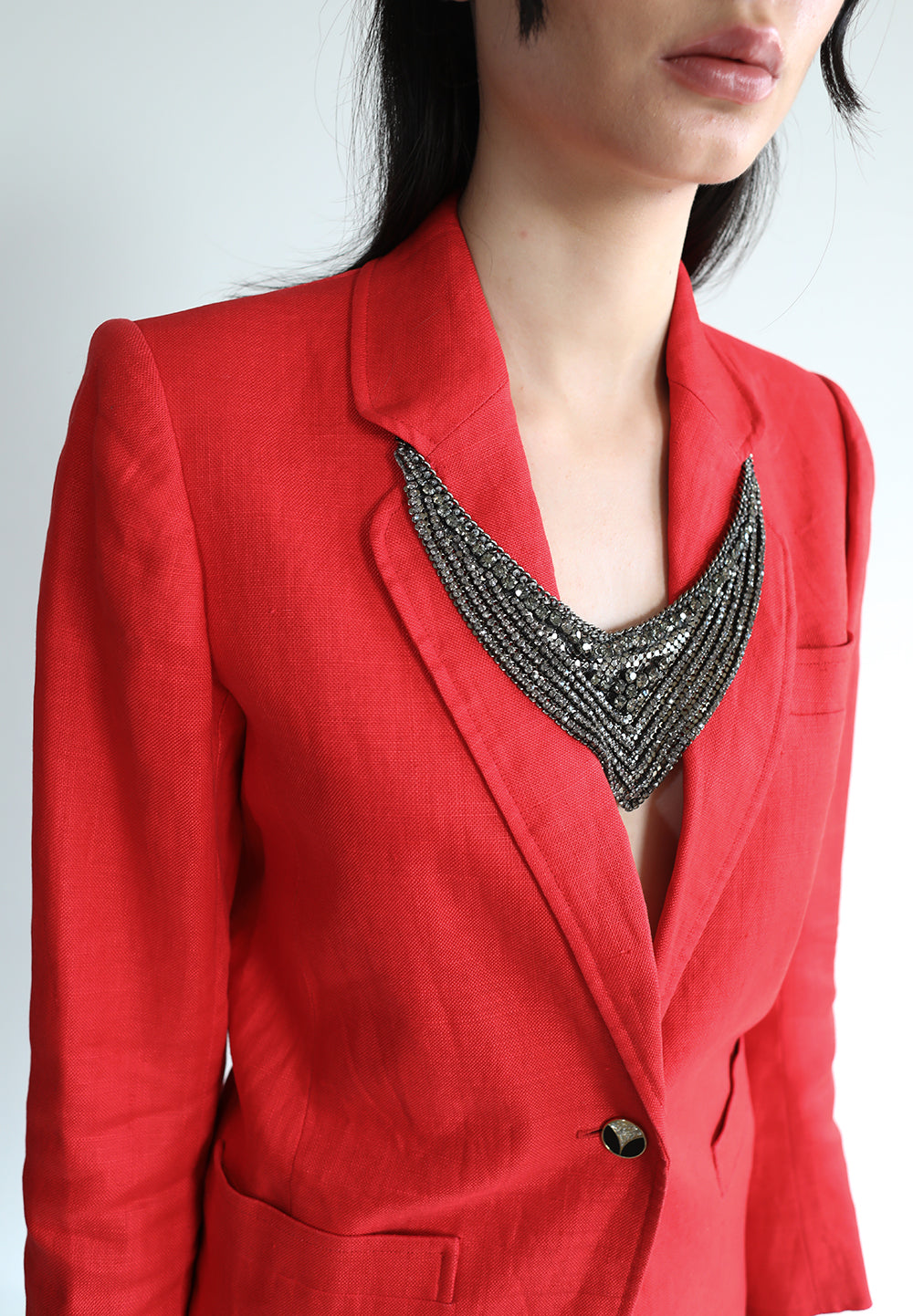 Vintage YSL linen blazer adorned by Jen Wonders