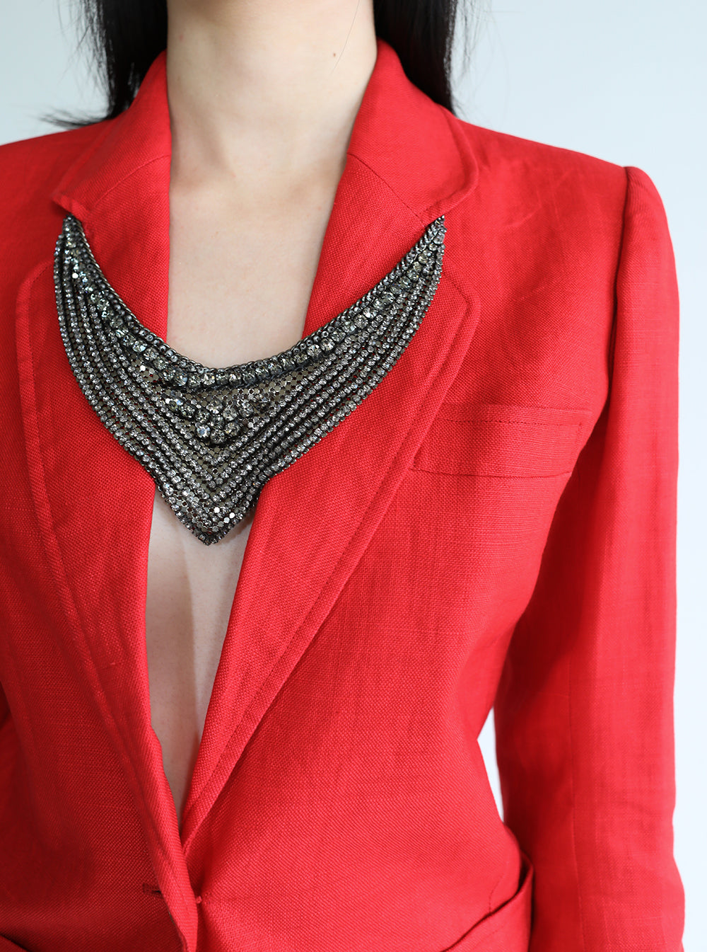 Vintage YSL linen blazer adorned by Jen Wonders