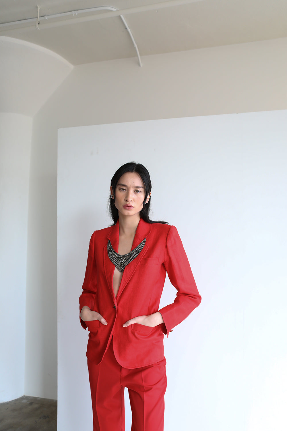 Vintage YSL linen blazer adorned by Jen Wonders