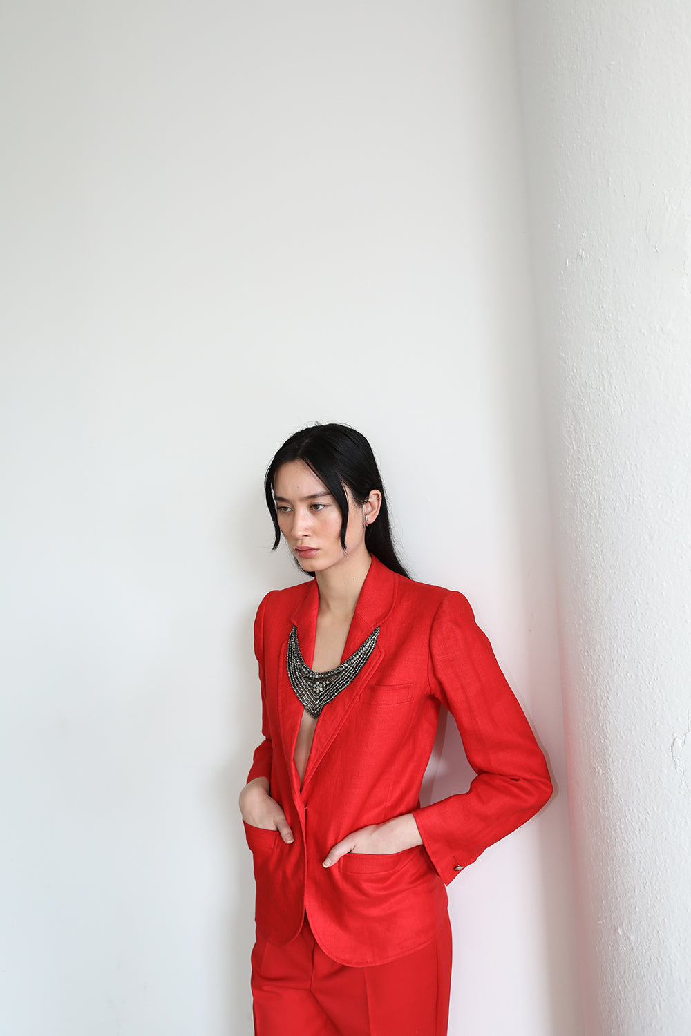 Vintage YSL linen blazer adorned by Jen Wonders