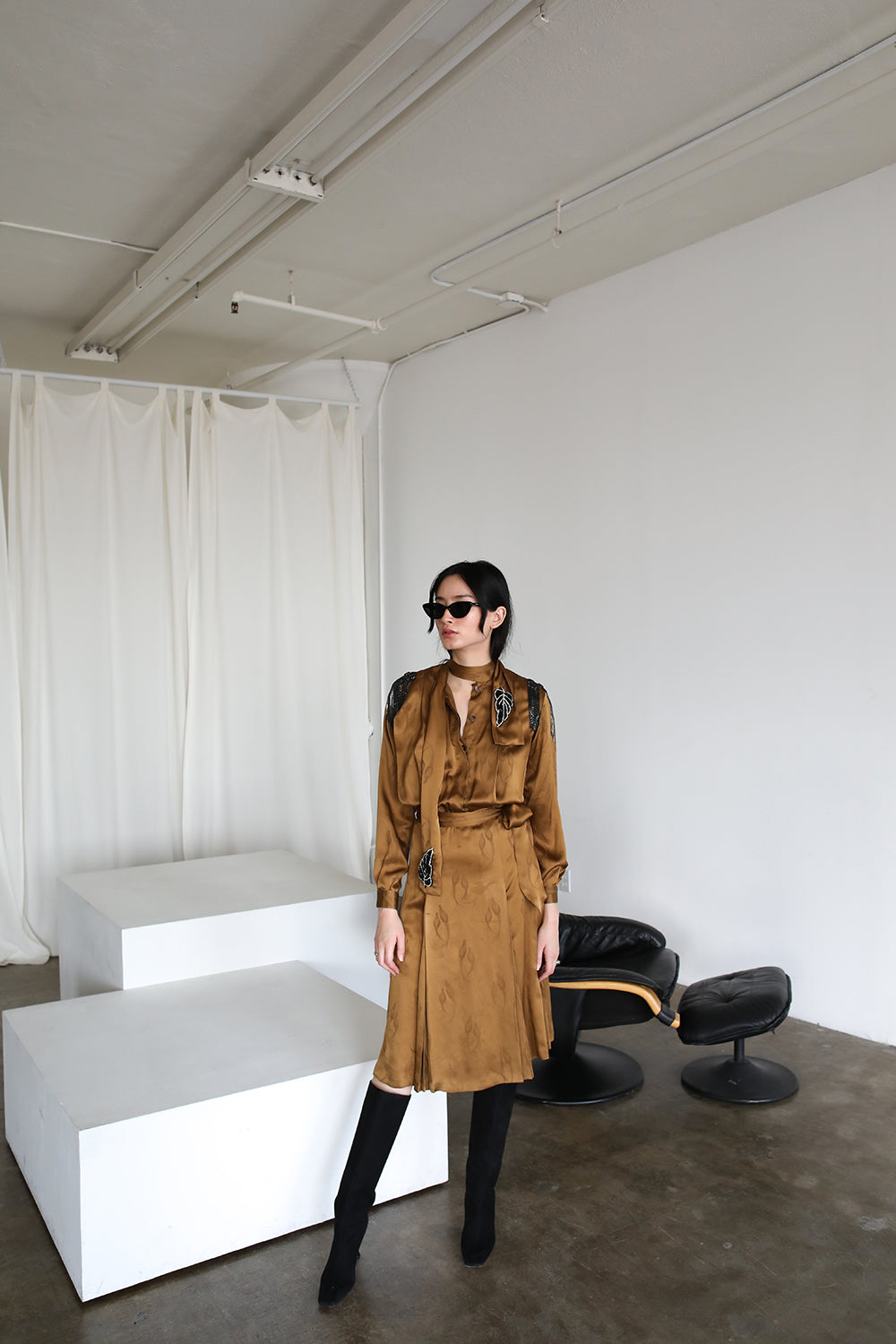 Vintage Pleated Silk Gucci dress adorned by Jen Wonders
