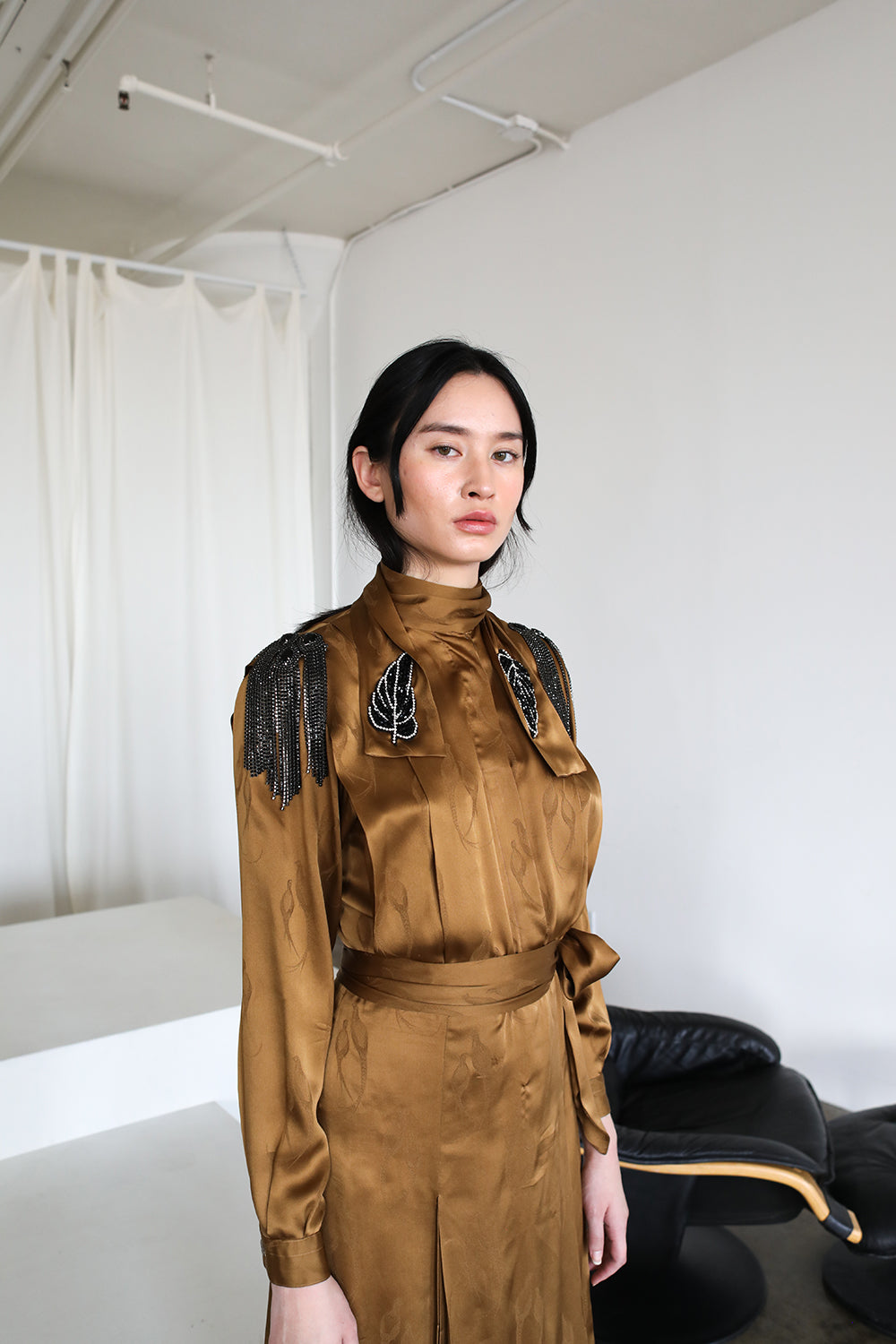 Vintage Pleated Silk Gucci dress adorned by Jen Wonders