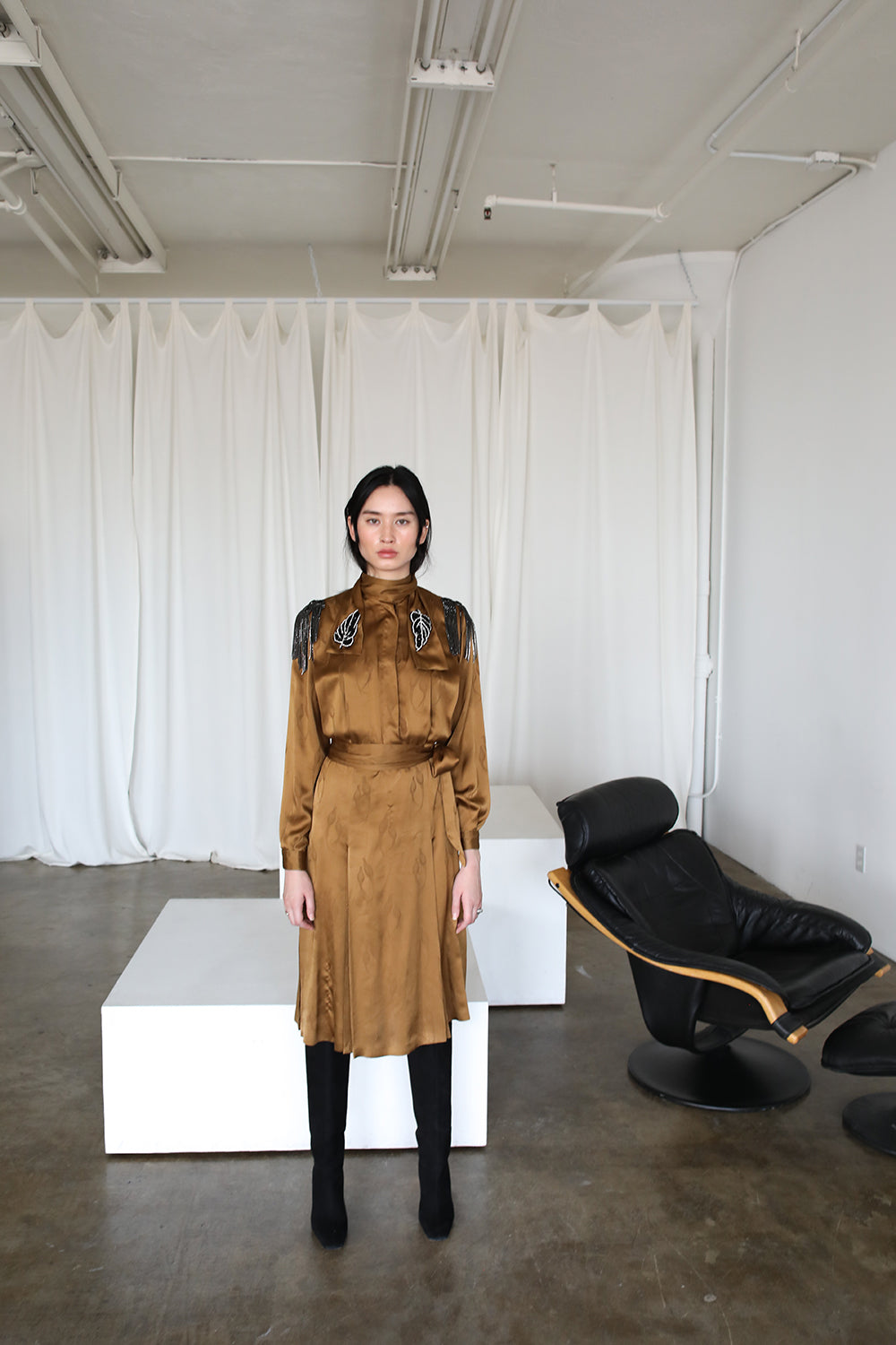 Vintage Pleated Silk Gucci dress adorned by Jen Wonders