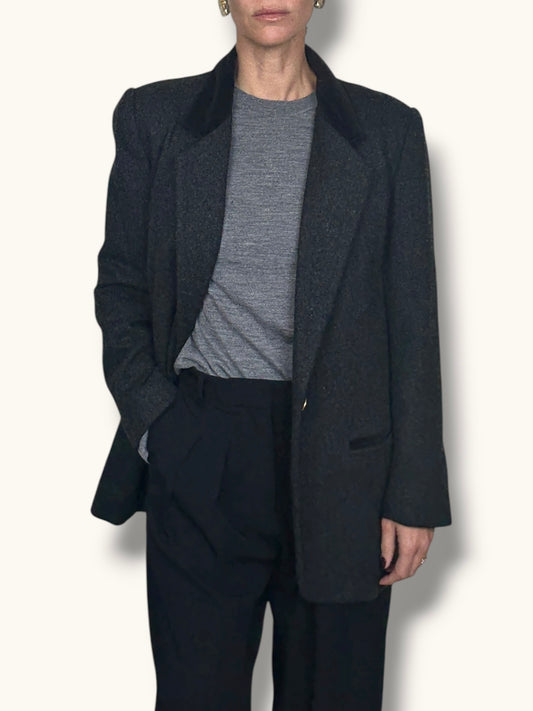 Wool Blazer with Velvet Collar