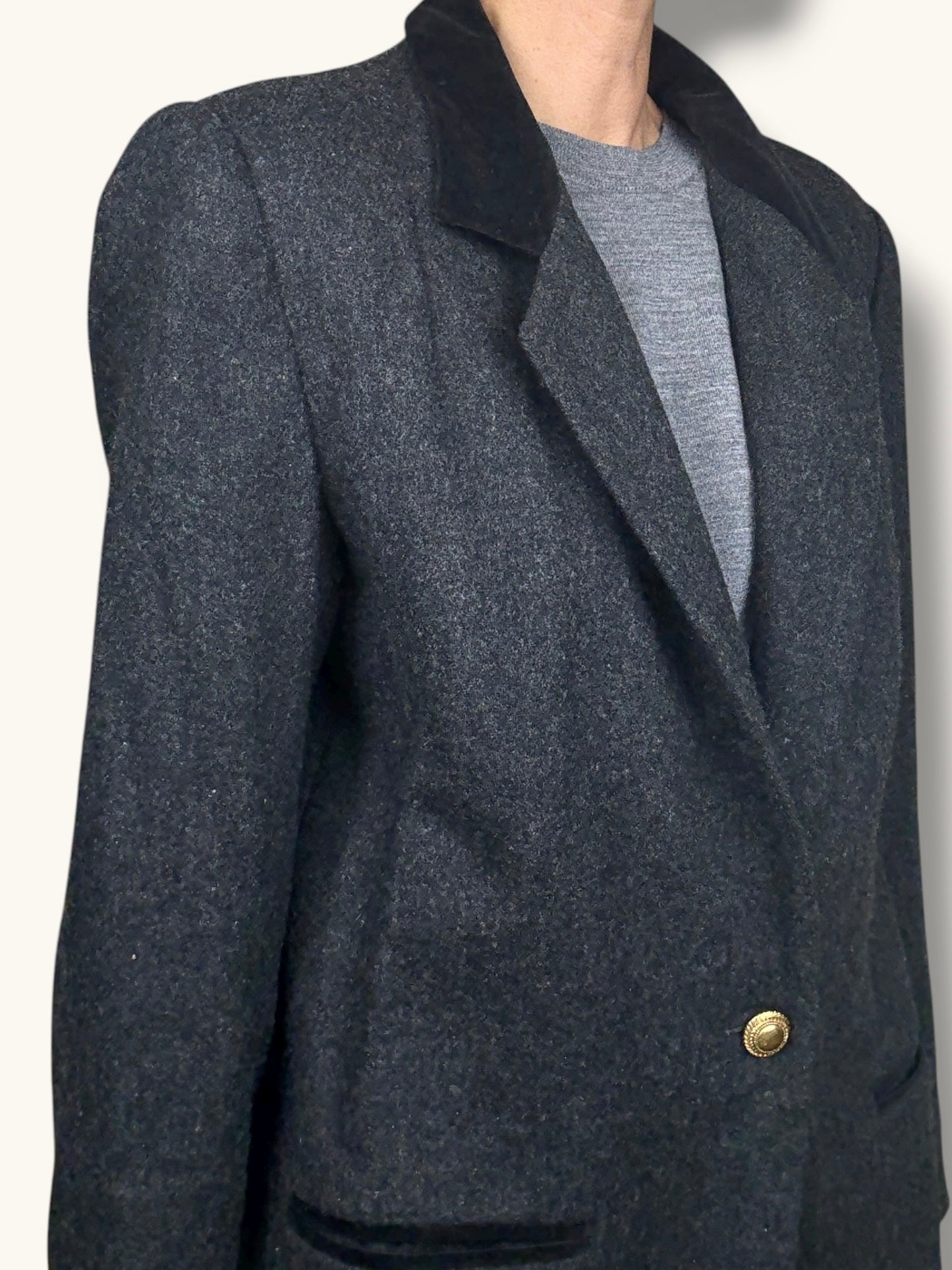 Wool Blazer with Velvet Collar