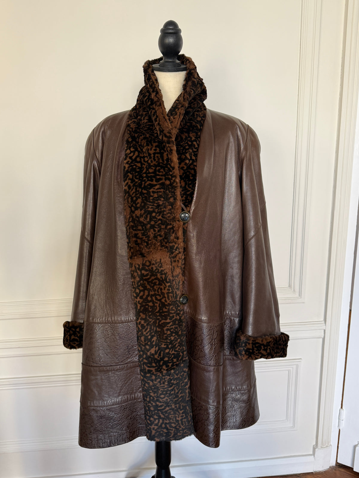 Reversible Brown Leather Coat
