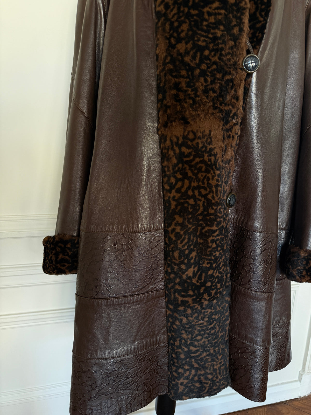 Reversible Brown Leather Coat