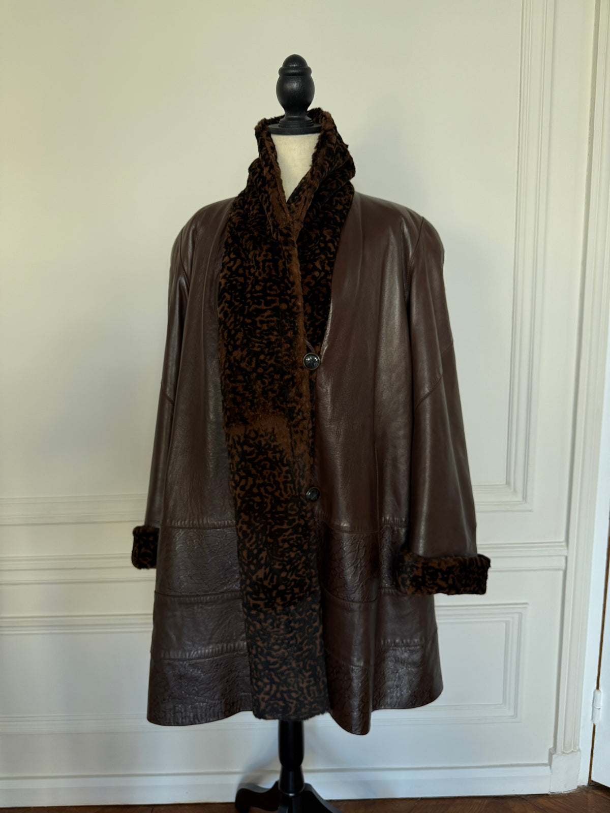 Reversible Brown Leather Coat