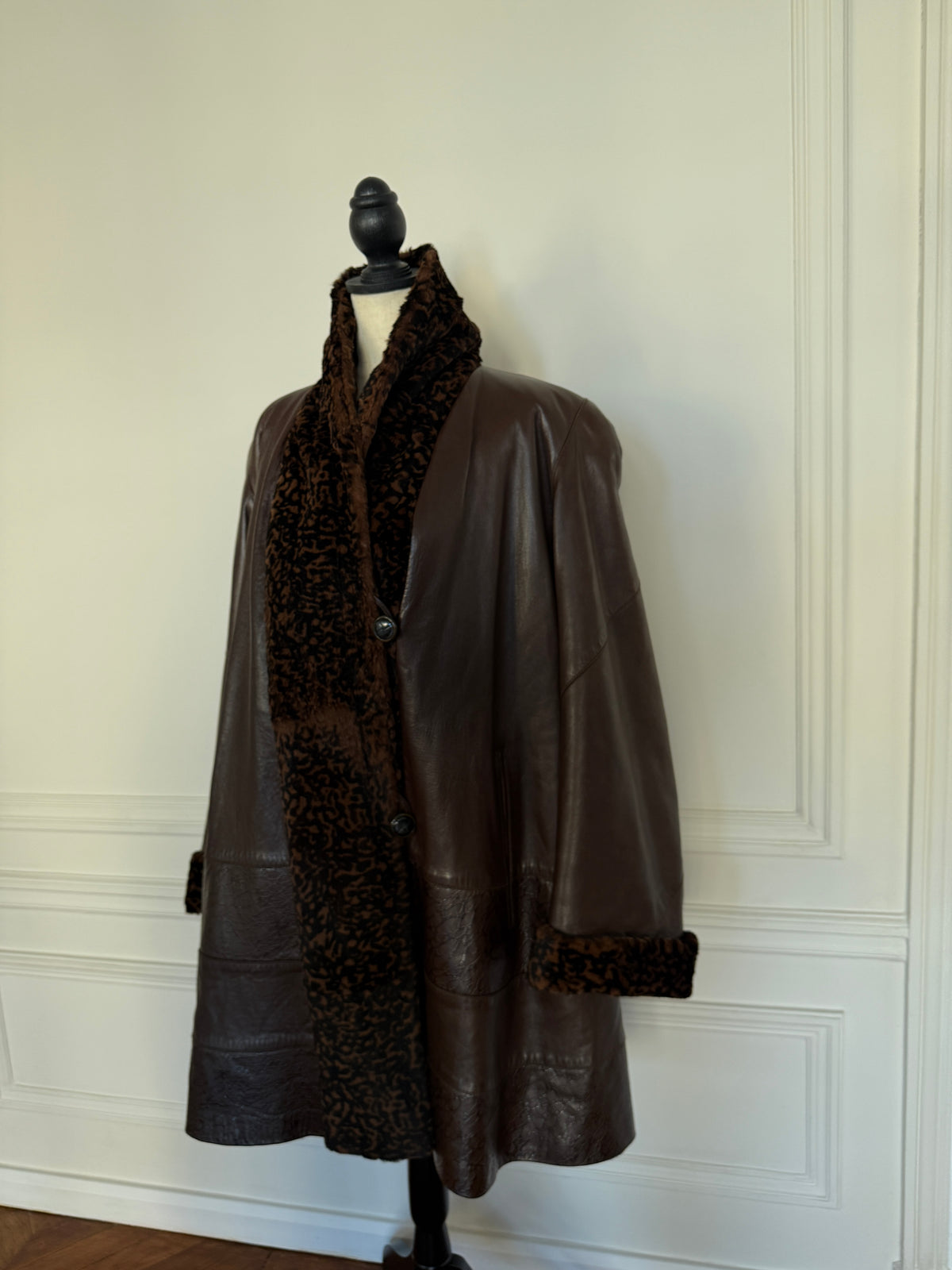 Reversible Brown Leather Coat