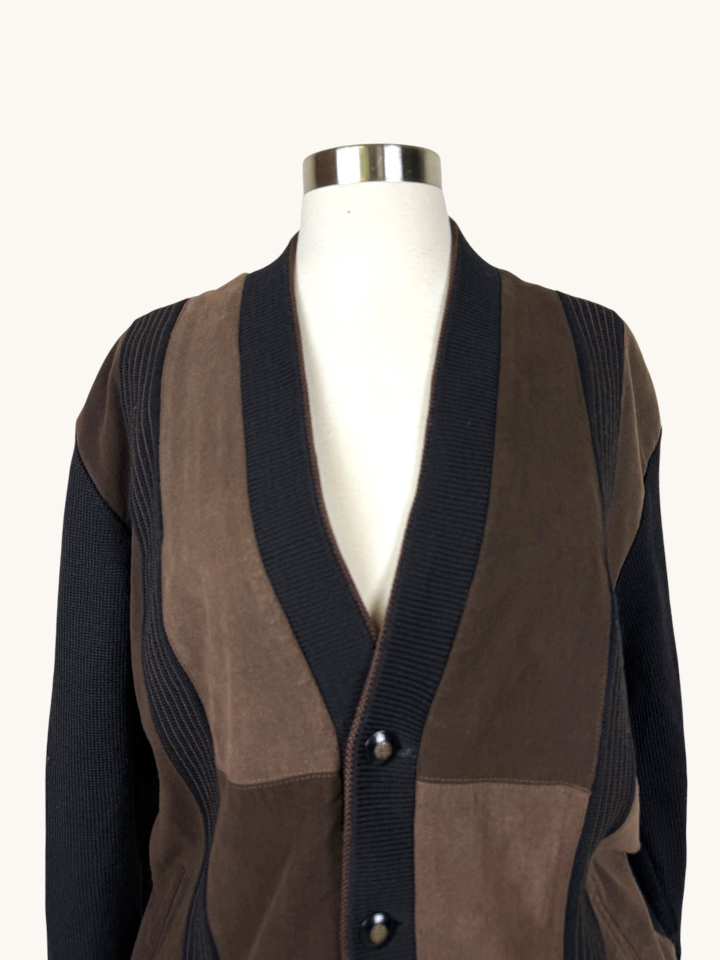 Knit and Suede Cardigan