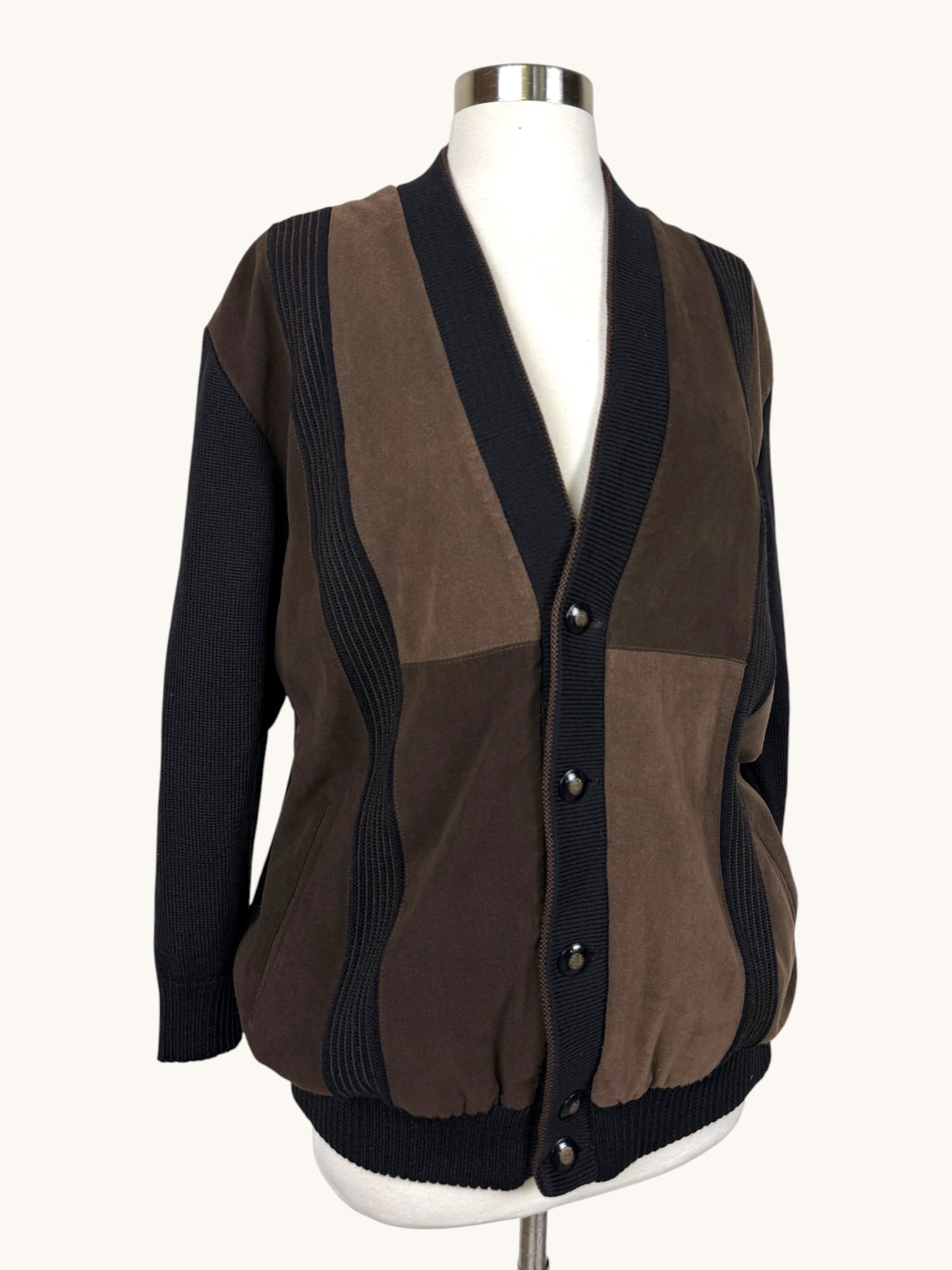 Knit and Suede Cardigan