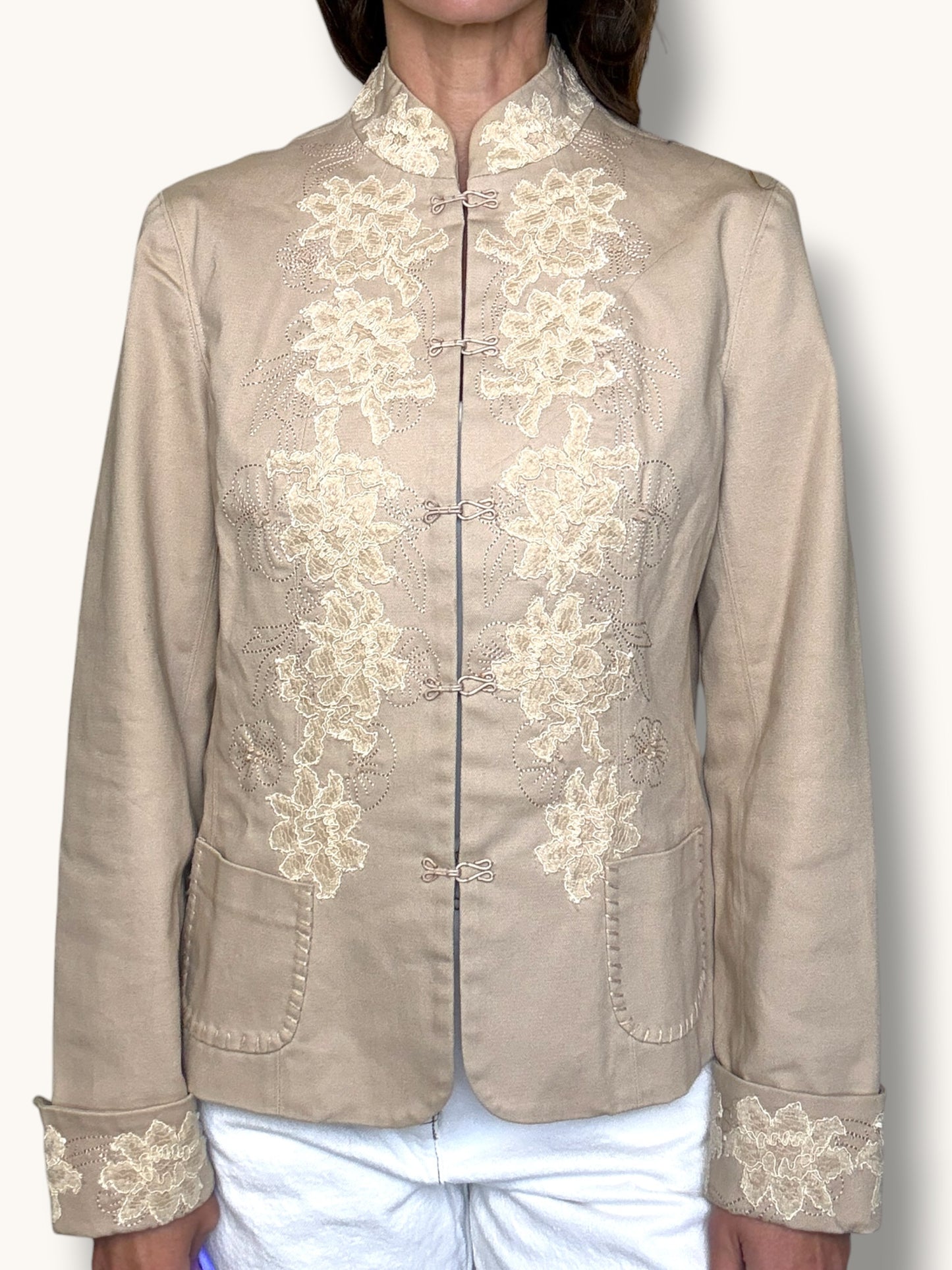 Beige Embroidered Blazer