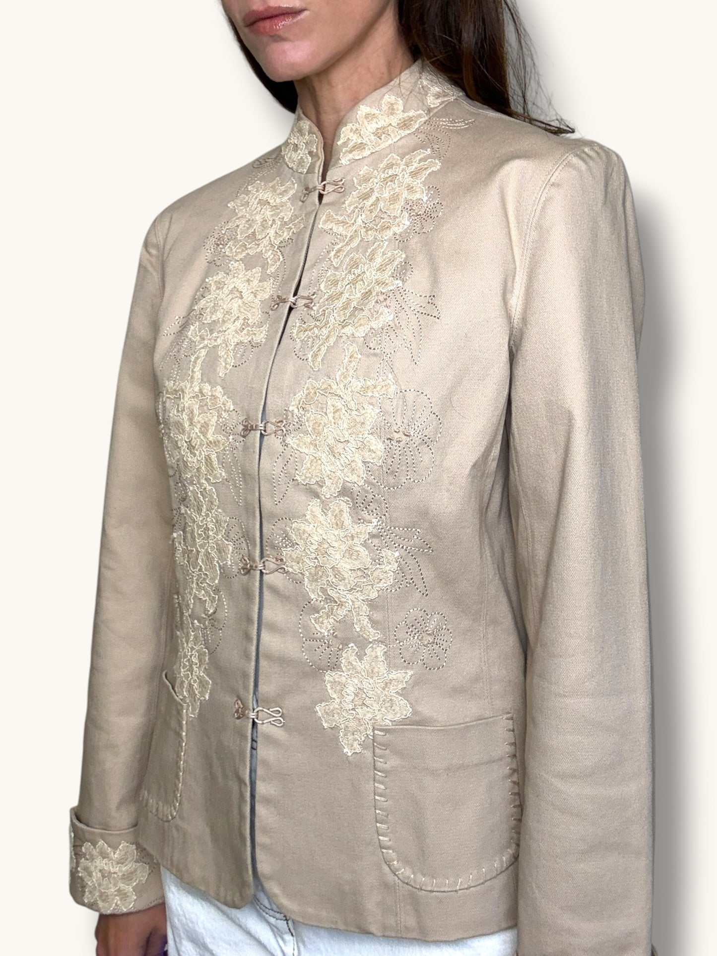 Beige Embroidered Blazer