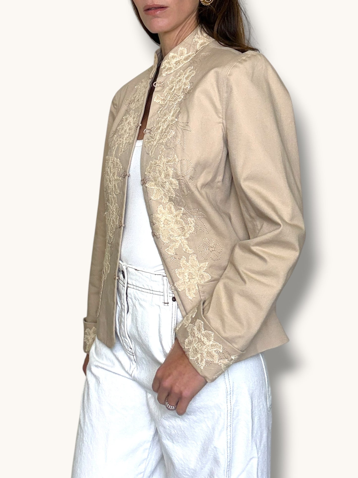 Beige Embroidered Blazer