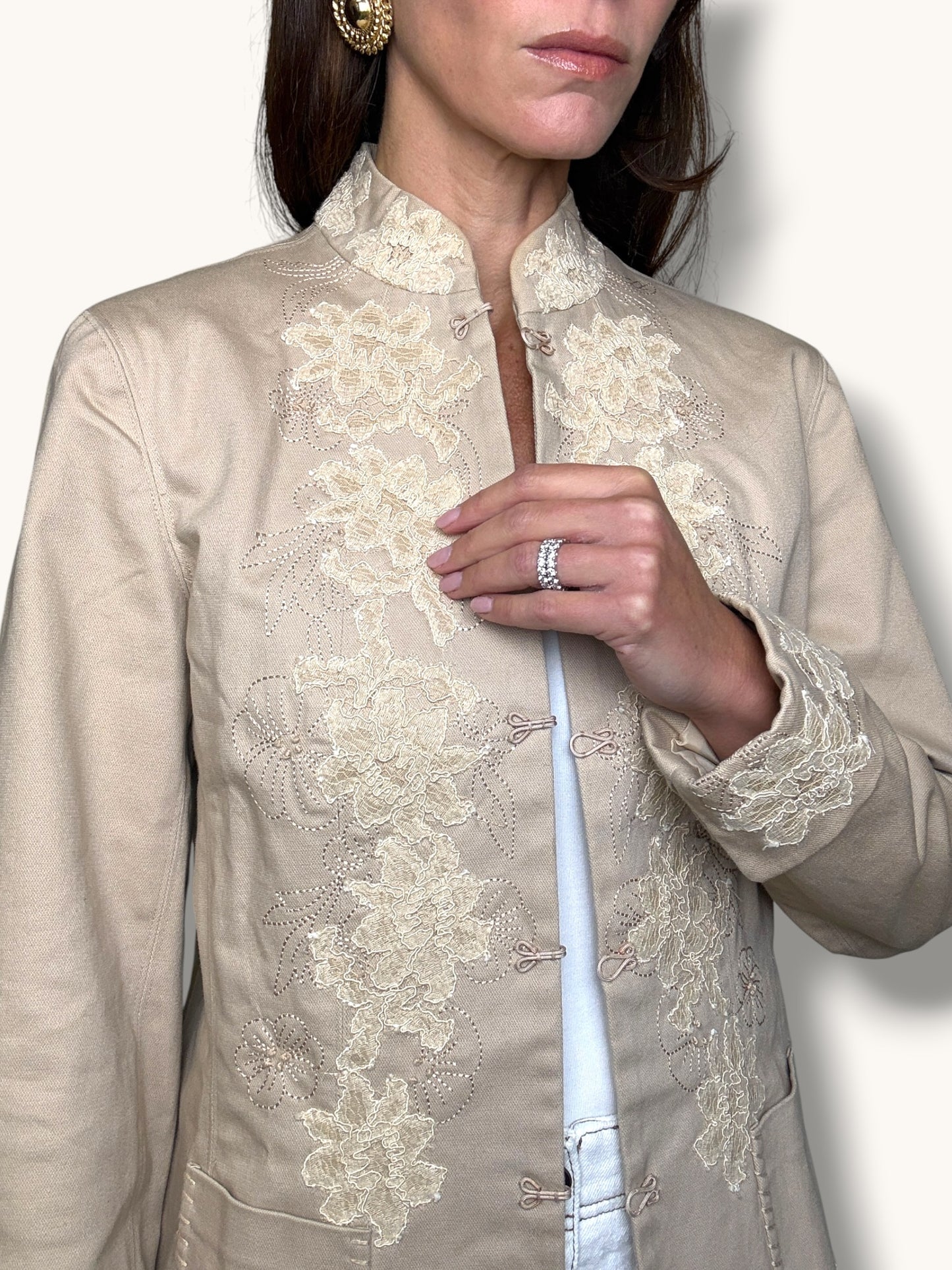 Beige Embroidered Blazer