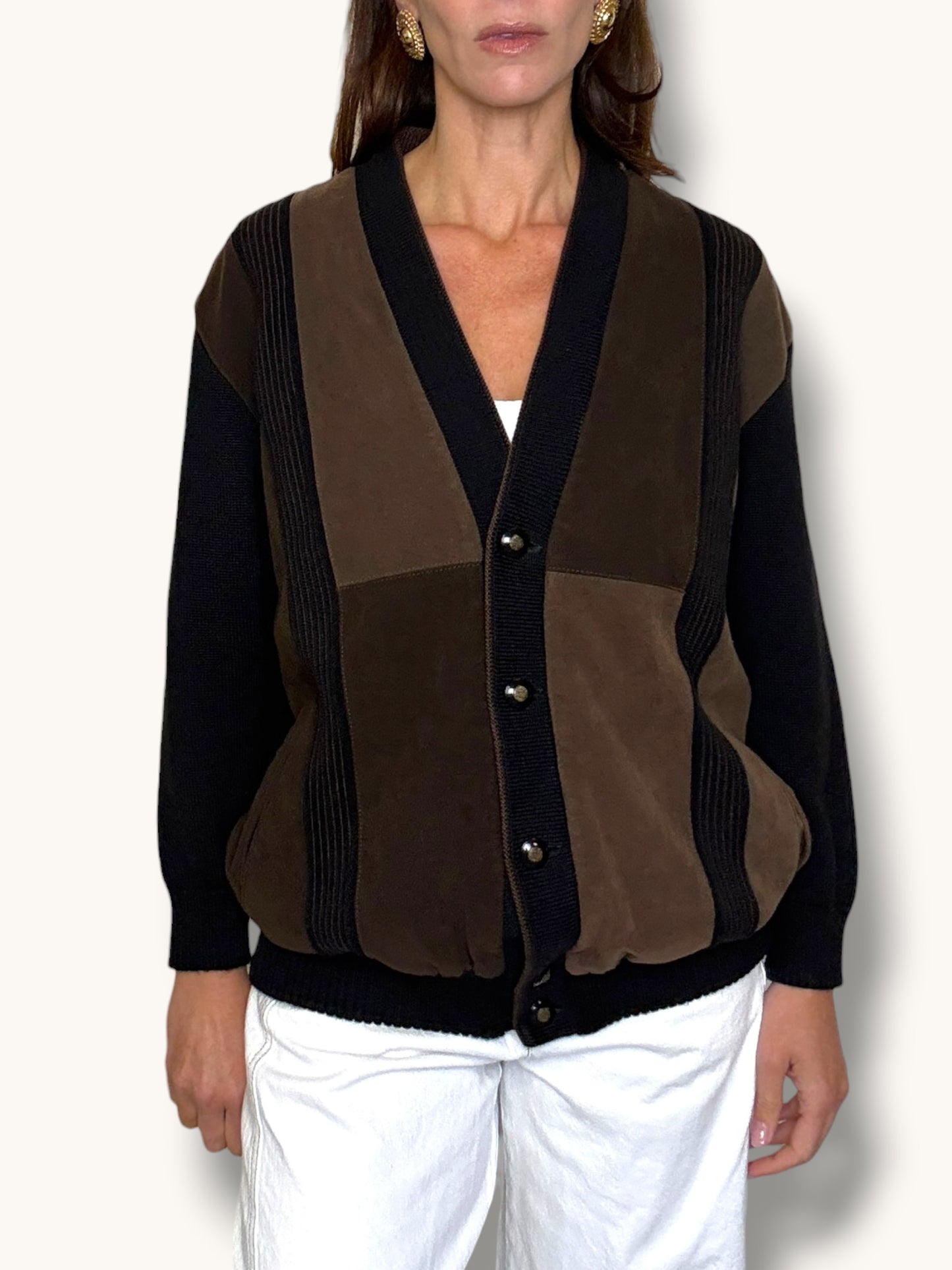 Knit and Suede Cardigan