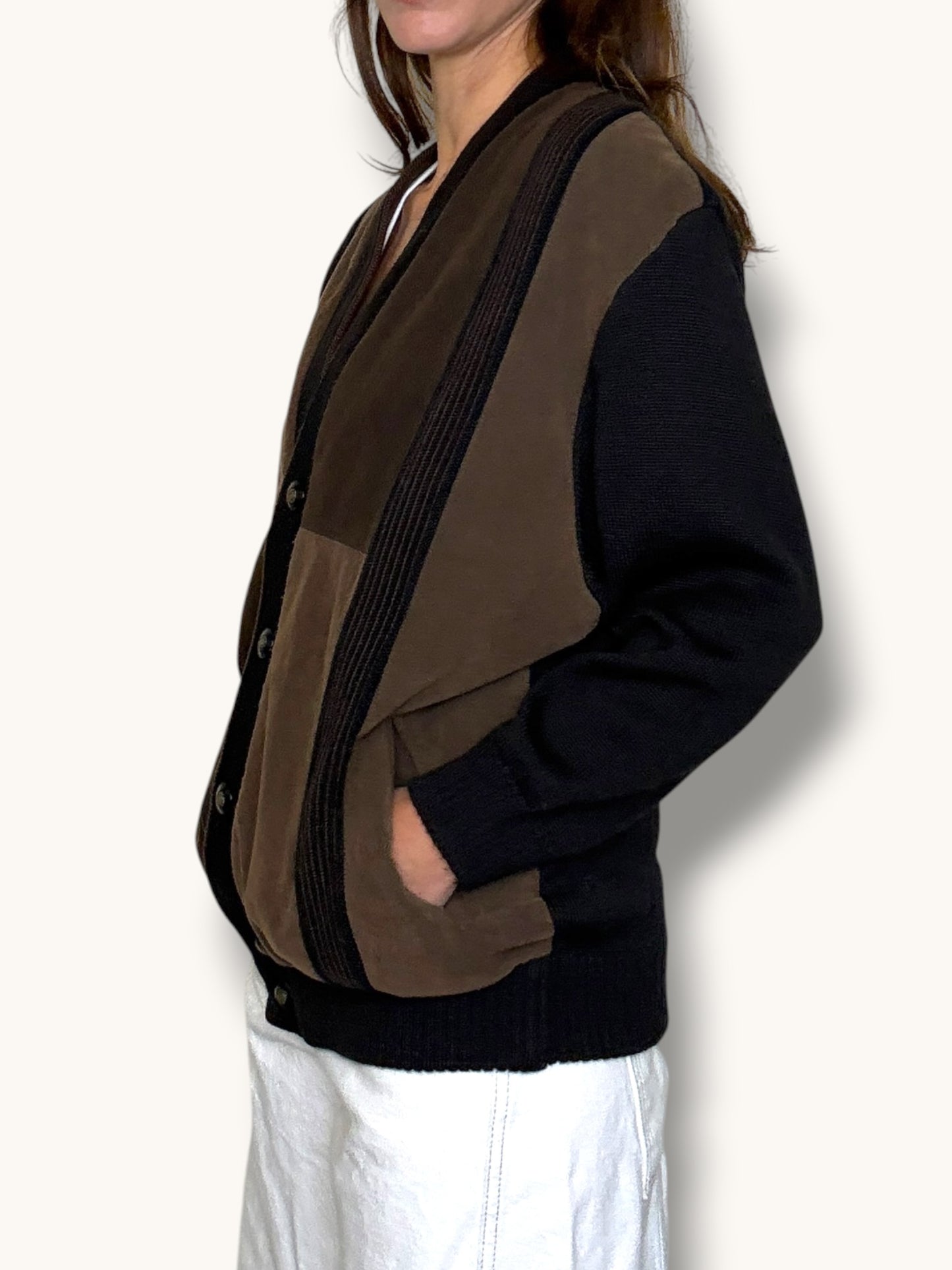 Knit and Suede Cardigan