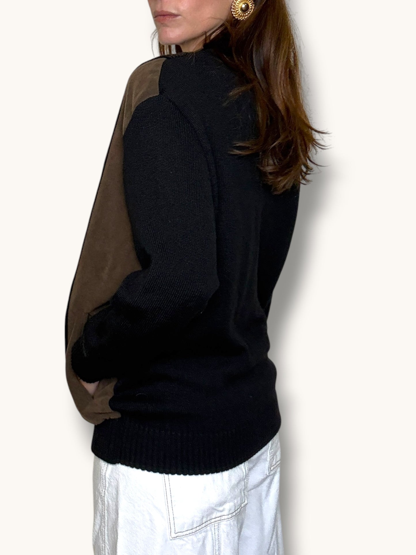Knit and Suede Cardigan