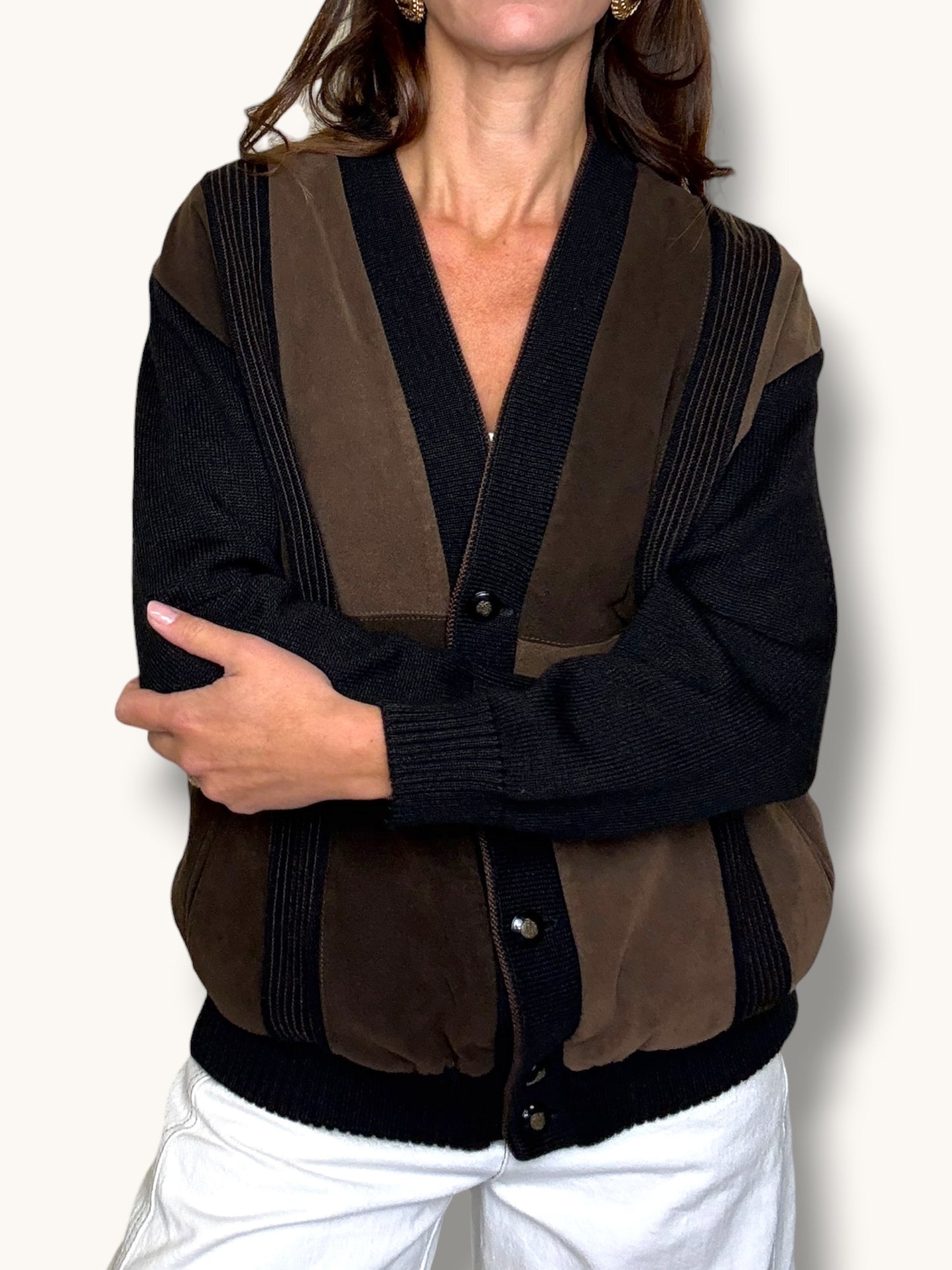 Knit and Suede Cardigan