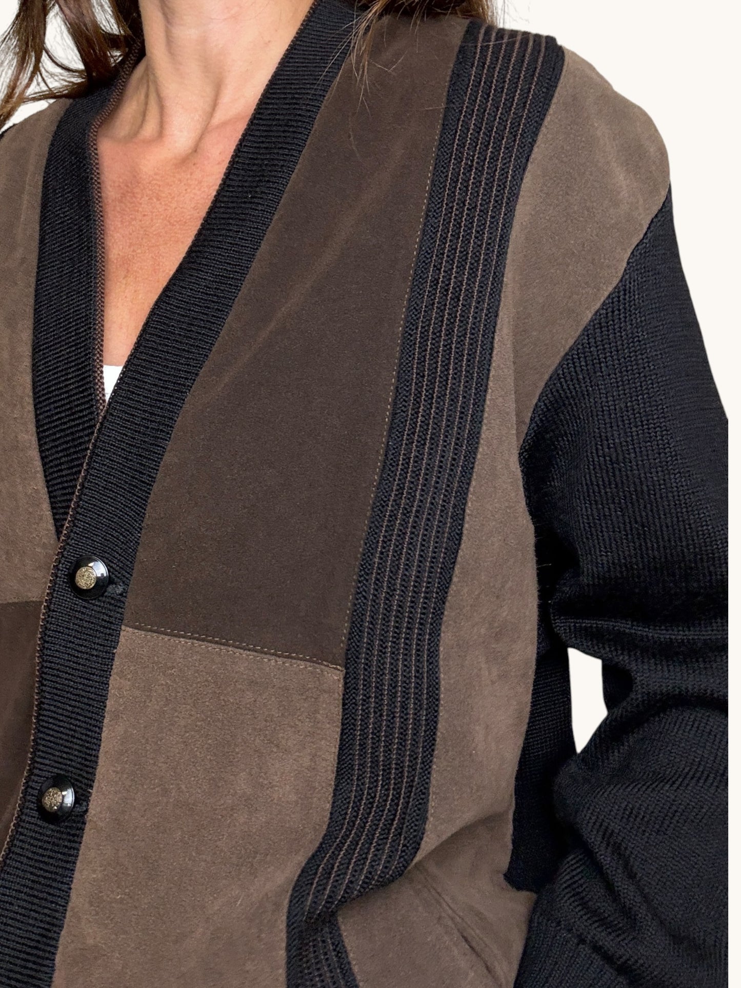 Knit and Suede Cardigan