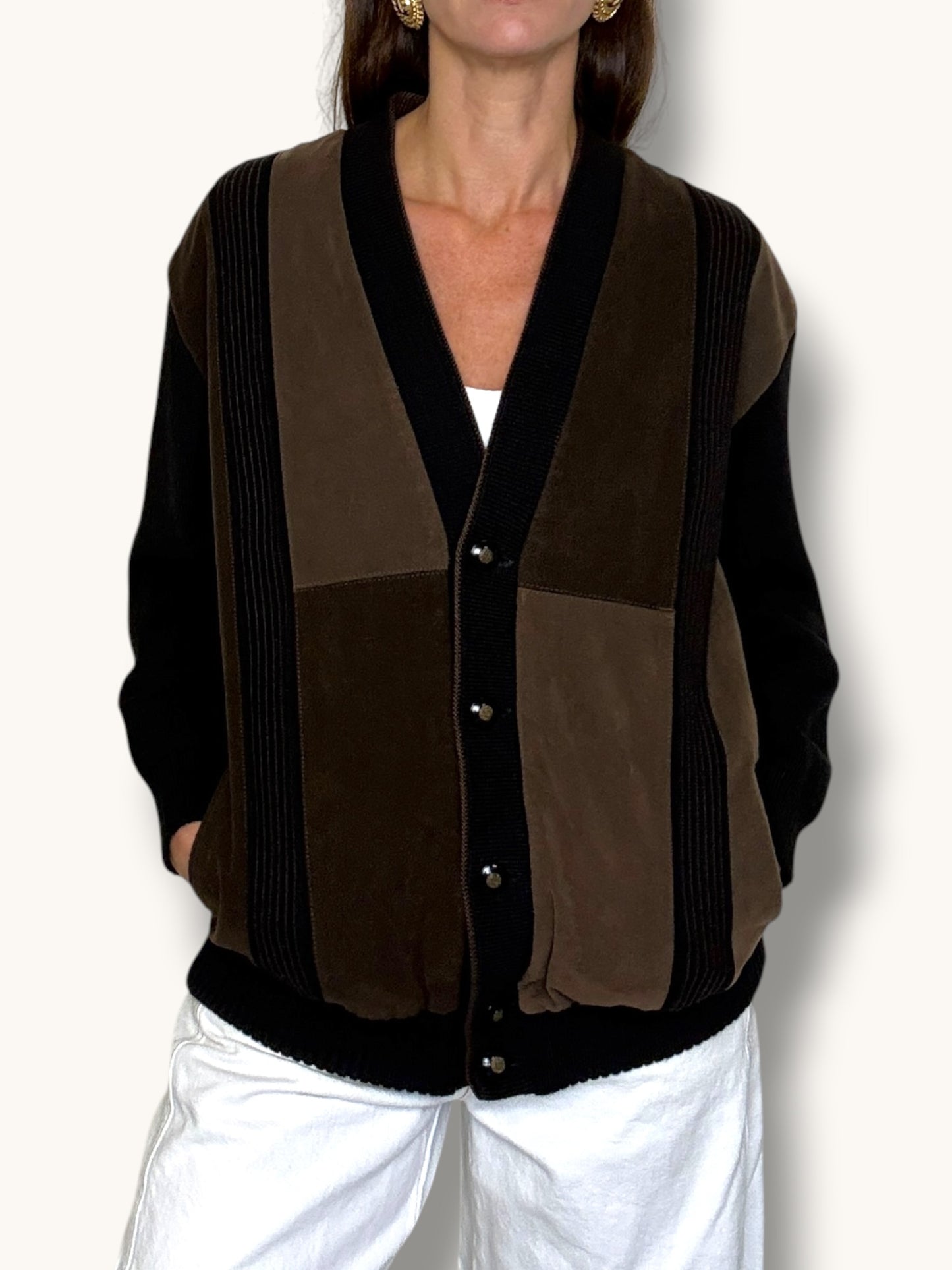 Knit and Suede Cardigan
