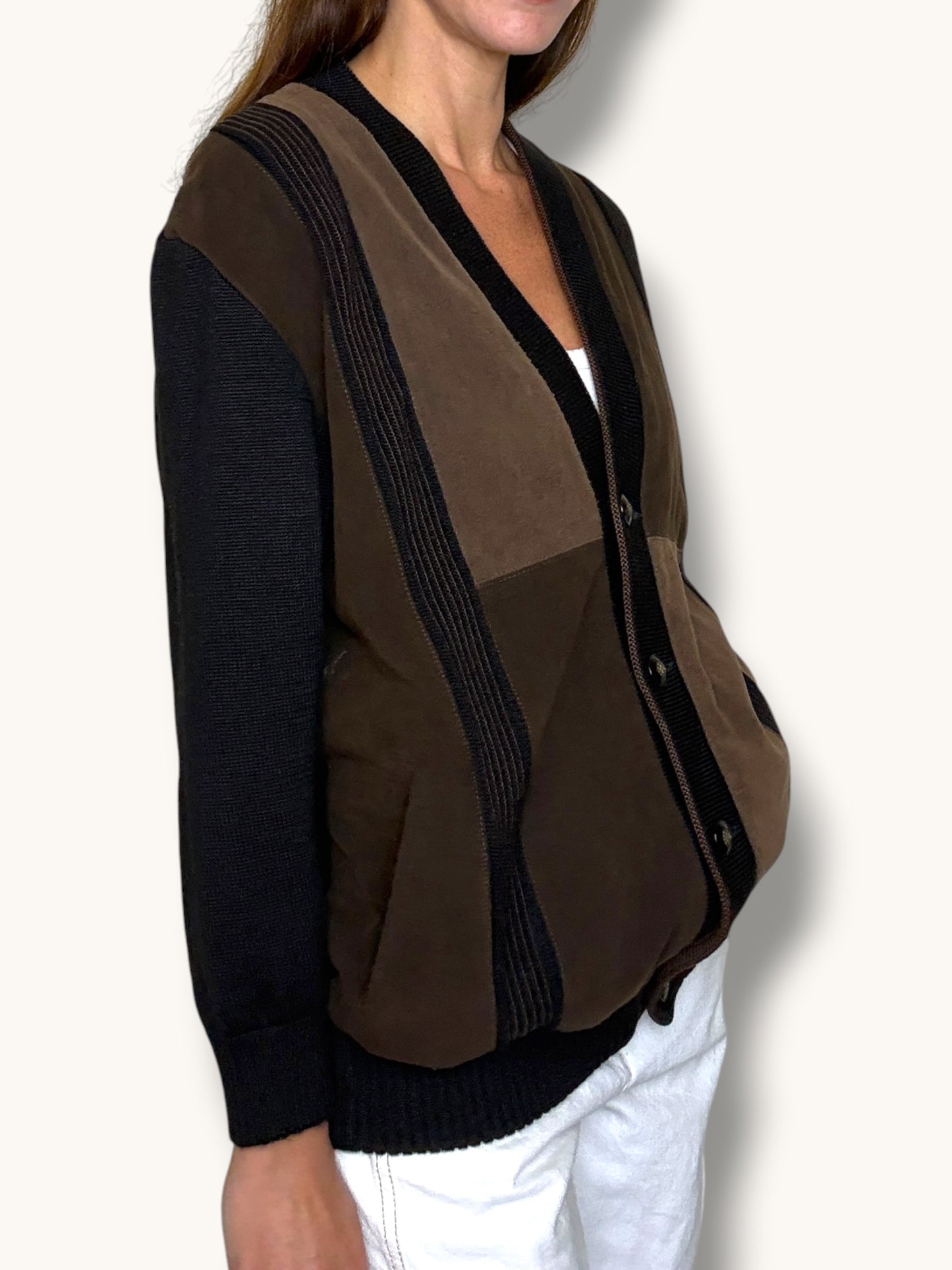 Knit and Suede Cardigan