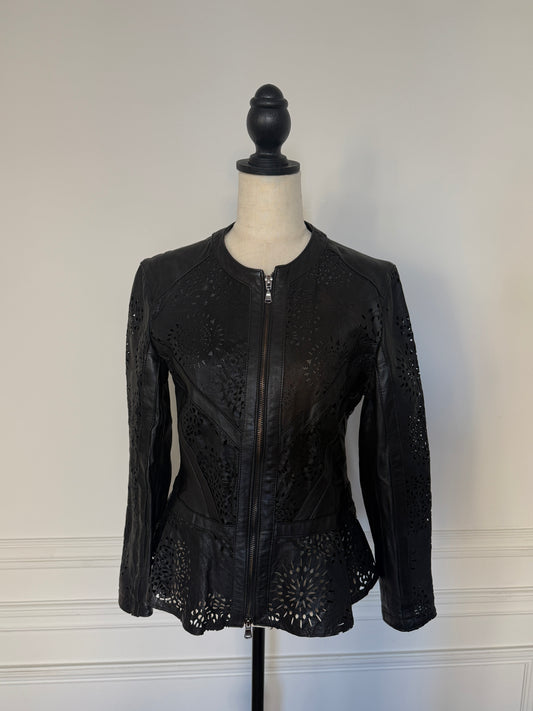 Cutwork Peplum Leather Jacket