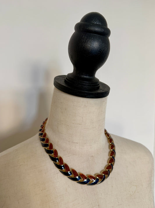 Enamel Blue and Amber Necklace