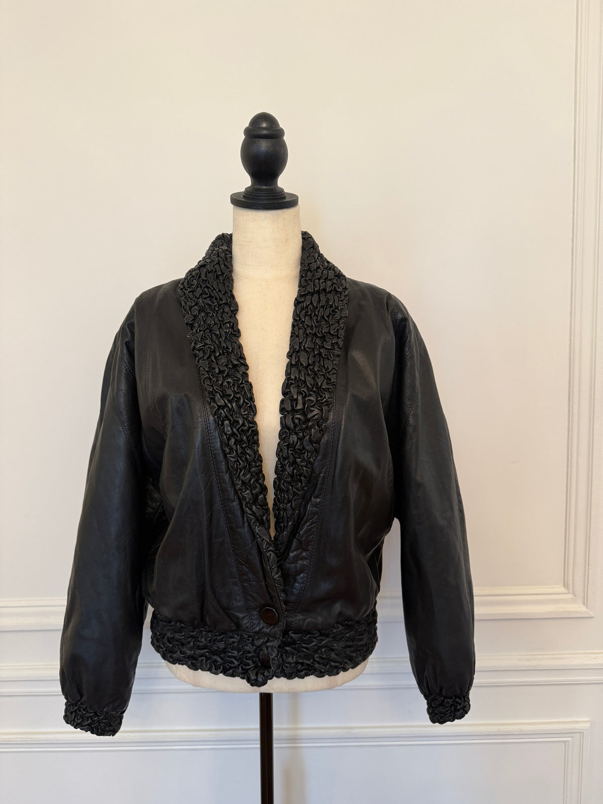 Woven Leather Bomber Jacket