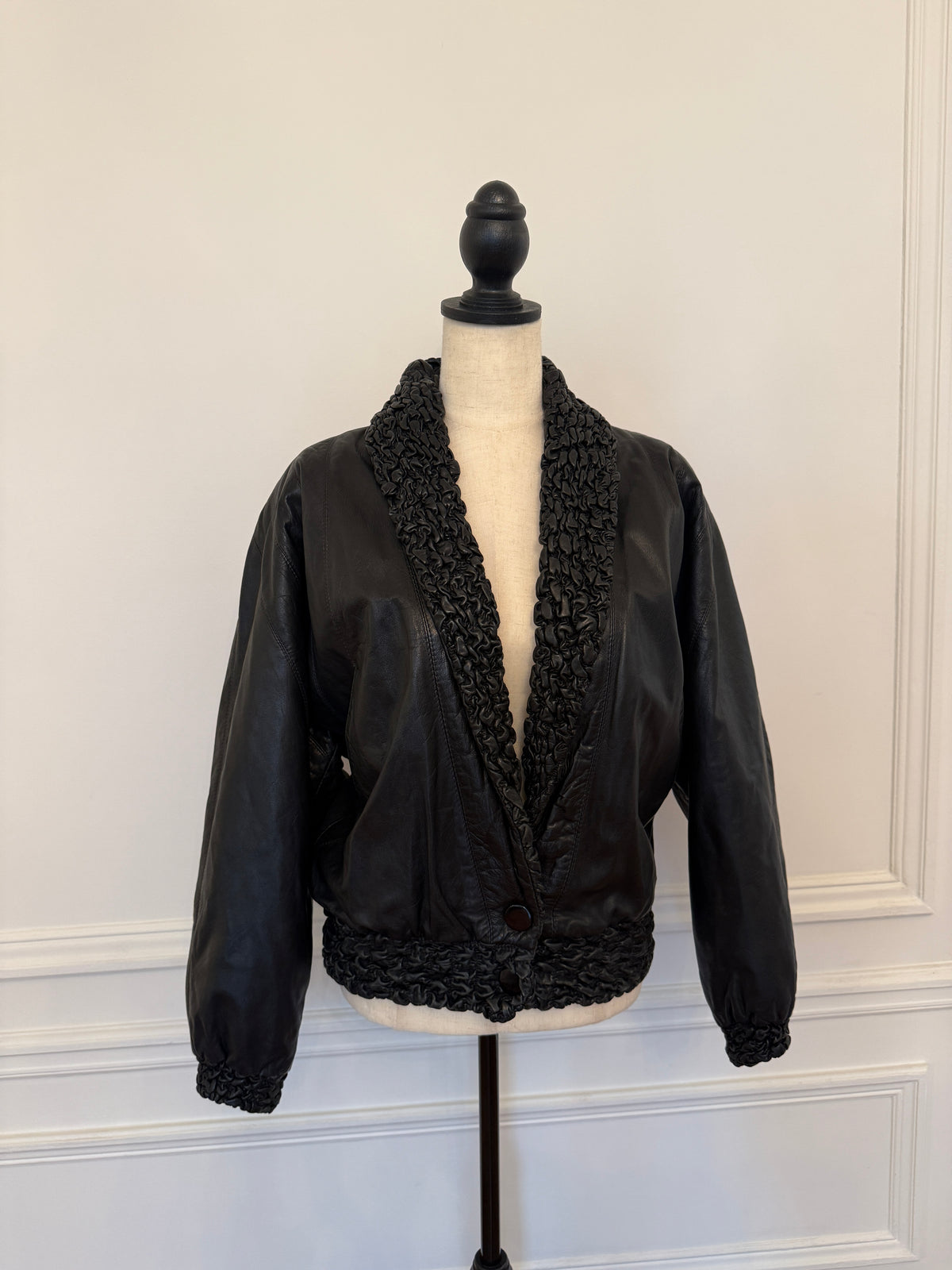 Woven Leather Bomber Jacket