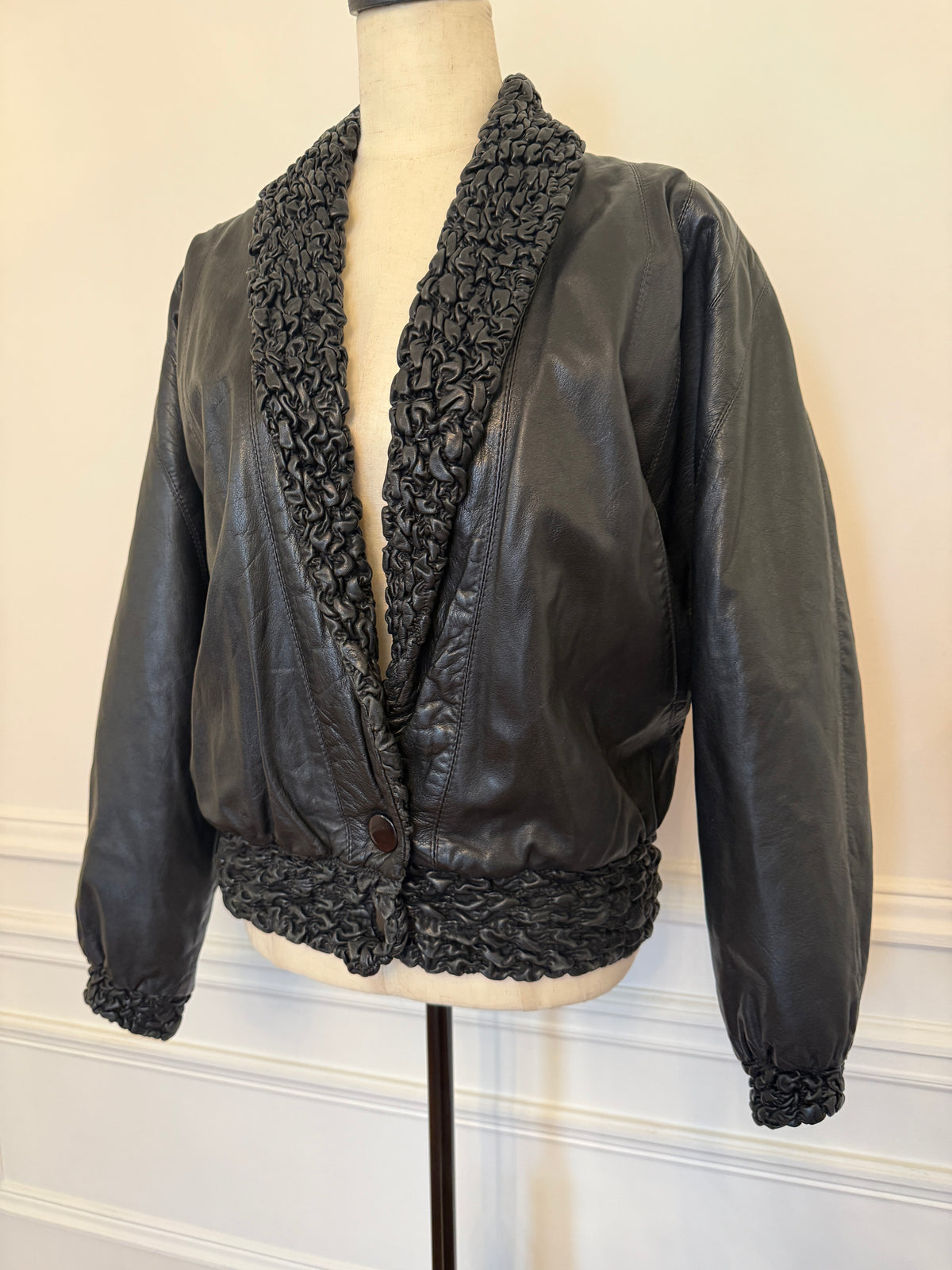 Woven Leather Bomber Jacket