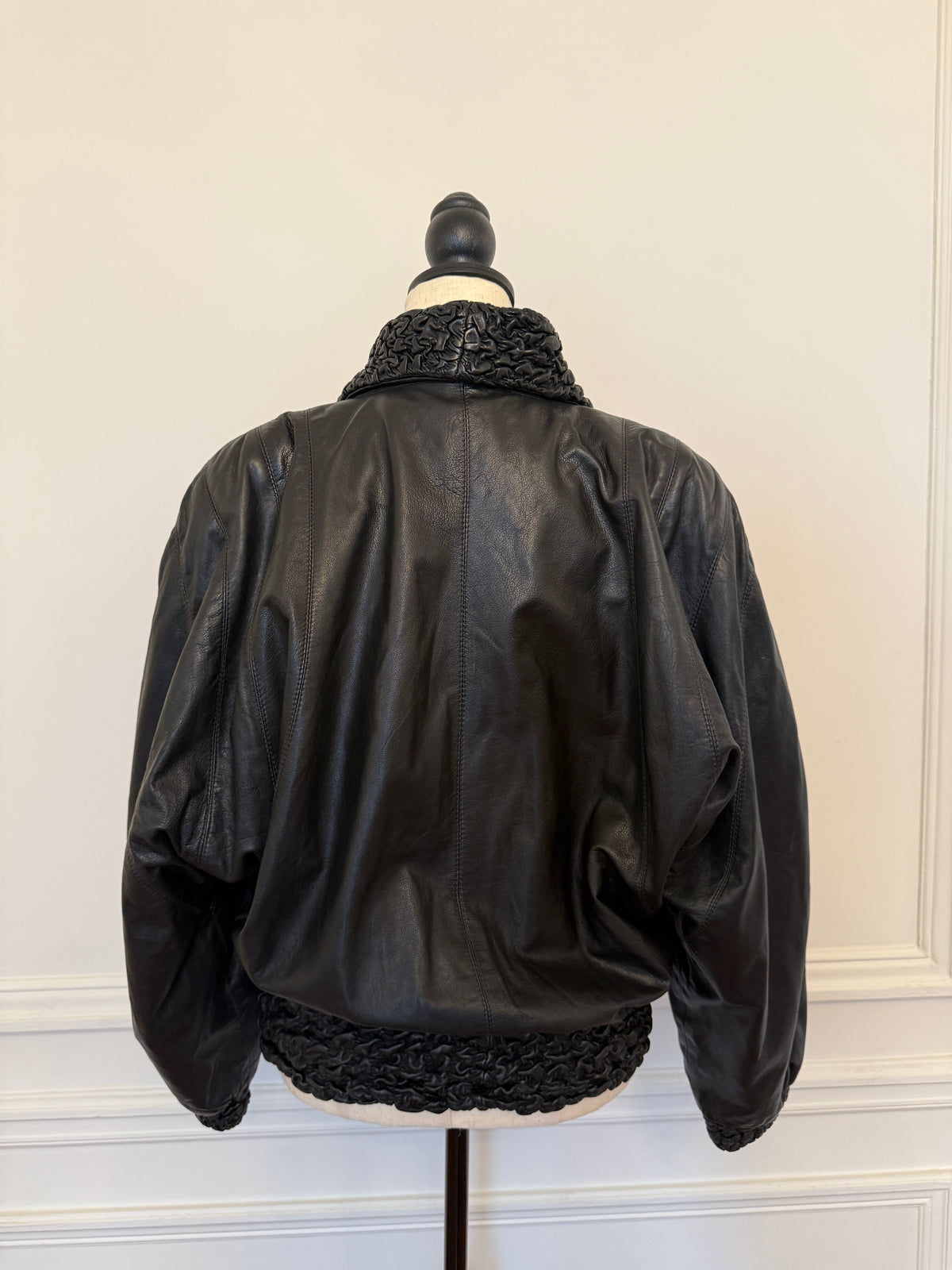Woven Leather Bomber Jacket