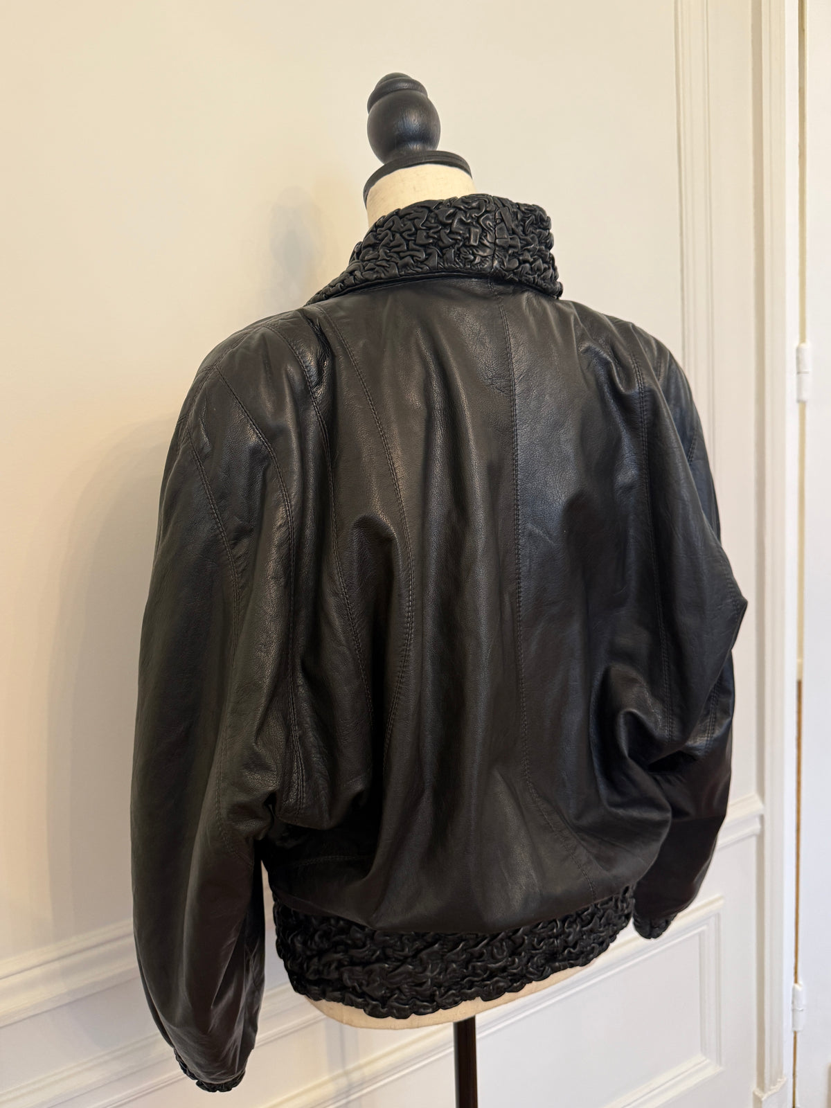 Woven Leather Bomber Jacket