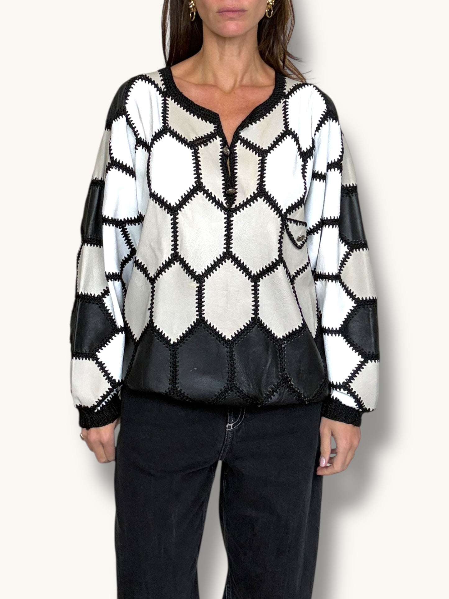 Leather Patchwork Sweater