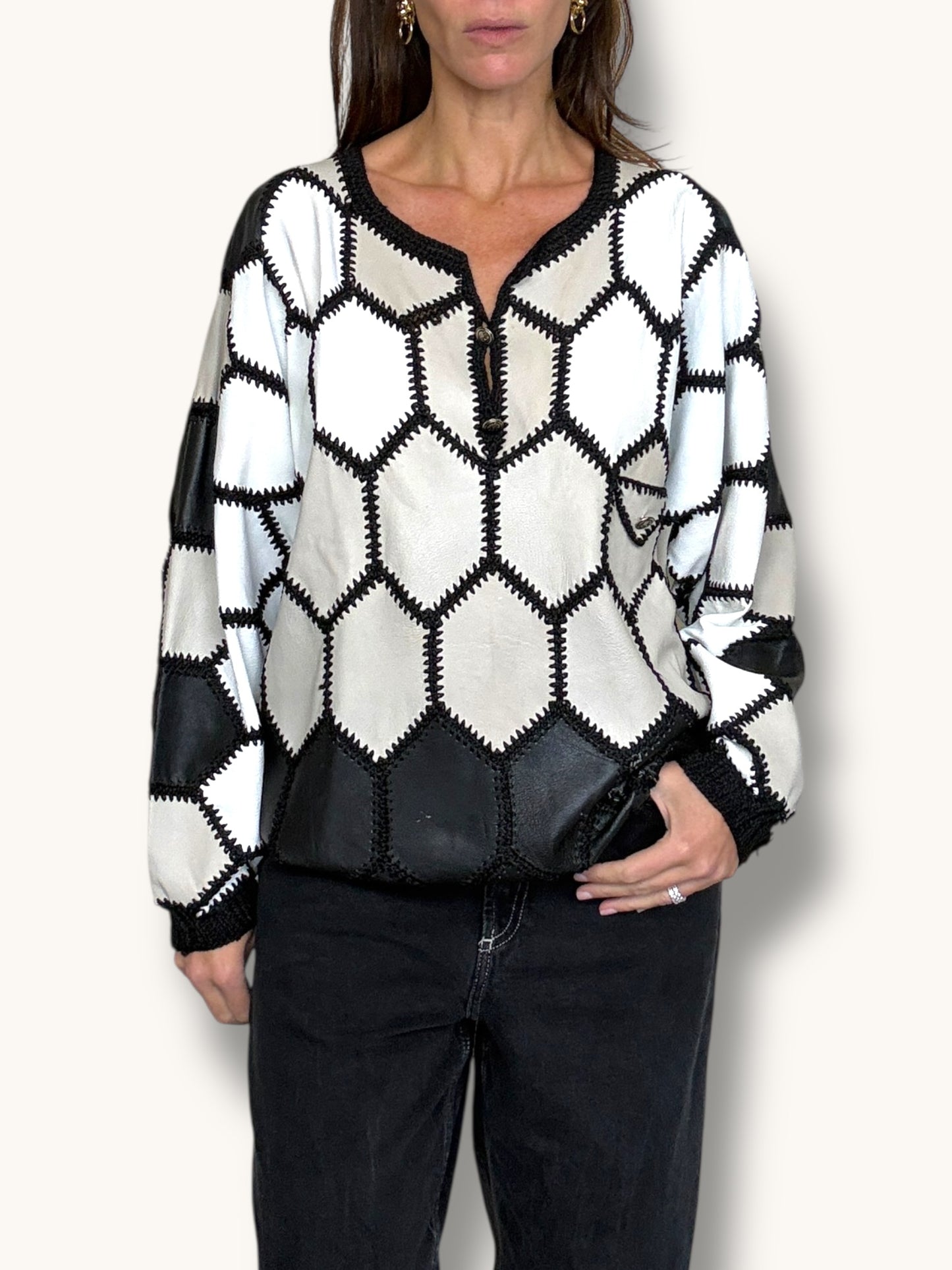 Leather Patchwork Sweater