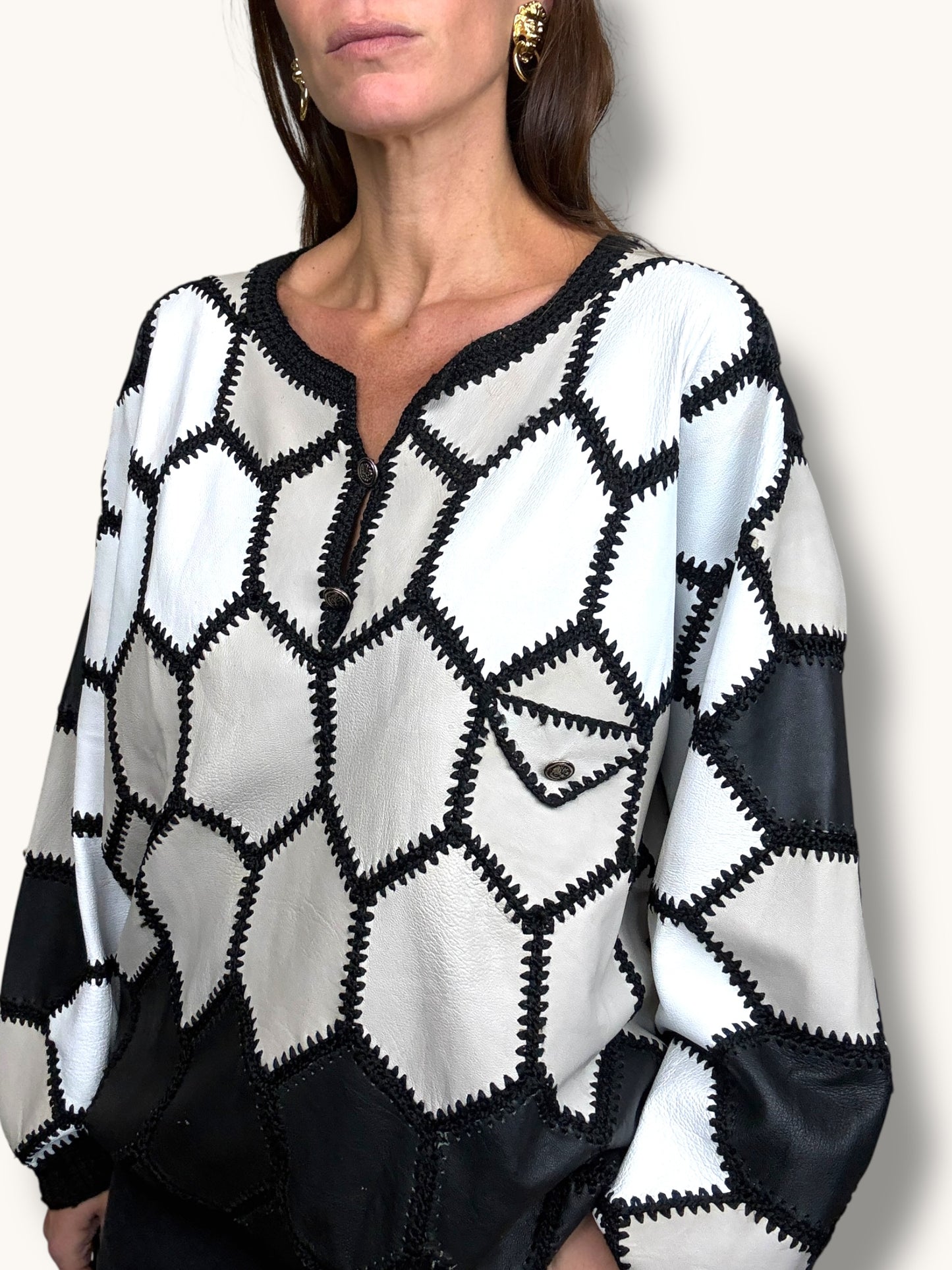 Leather Patchwork Sweater